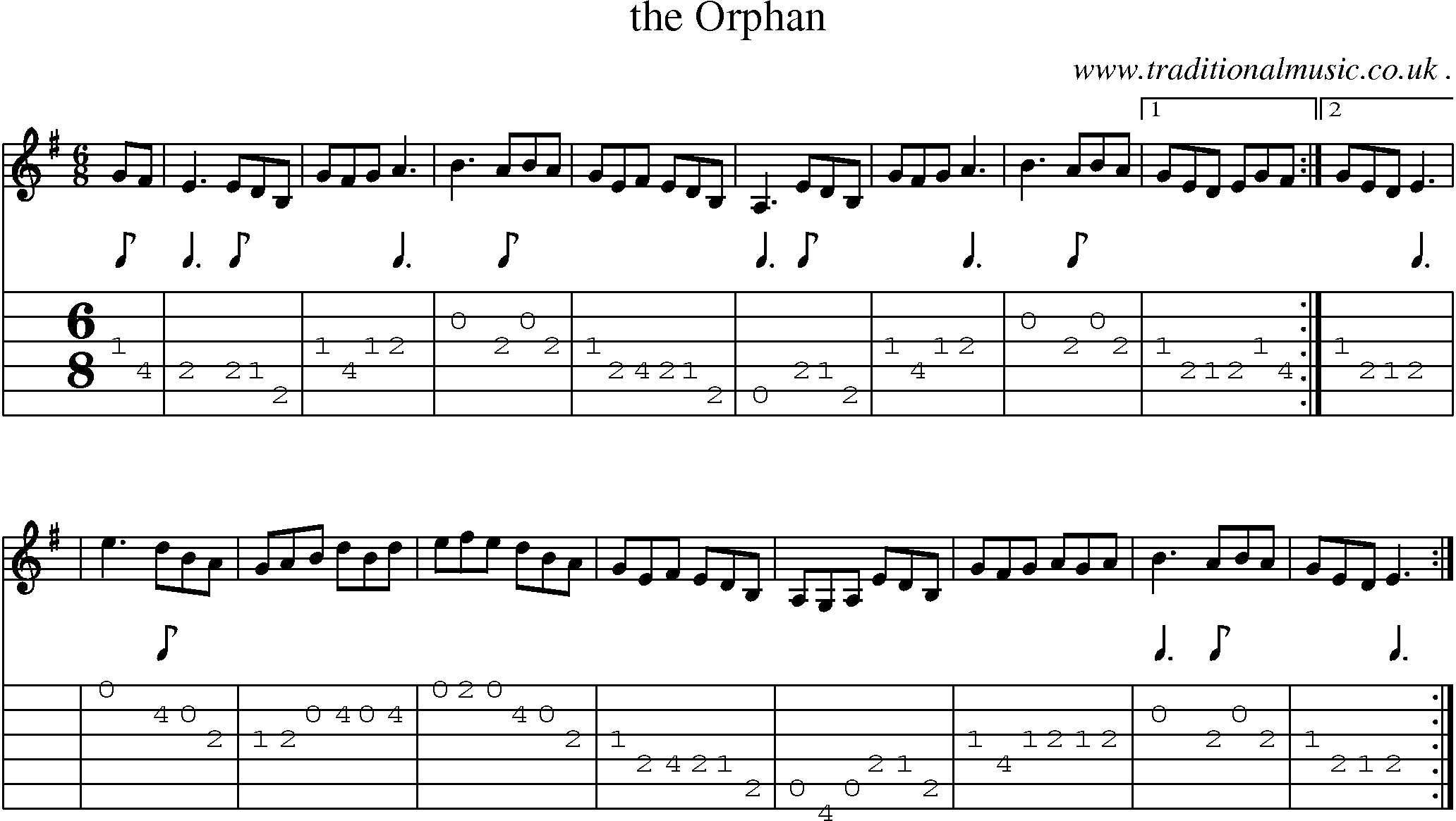 Sheet-music  score, Chords and Guitar Tabs for The Orphan