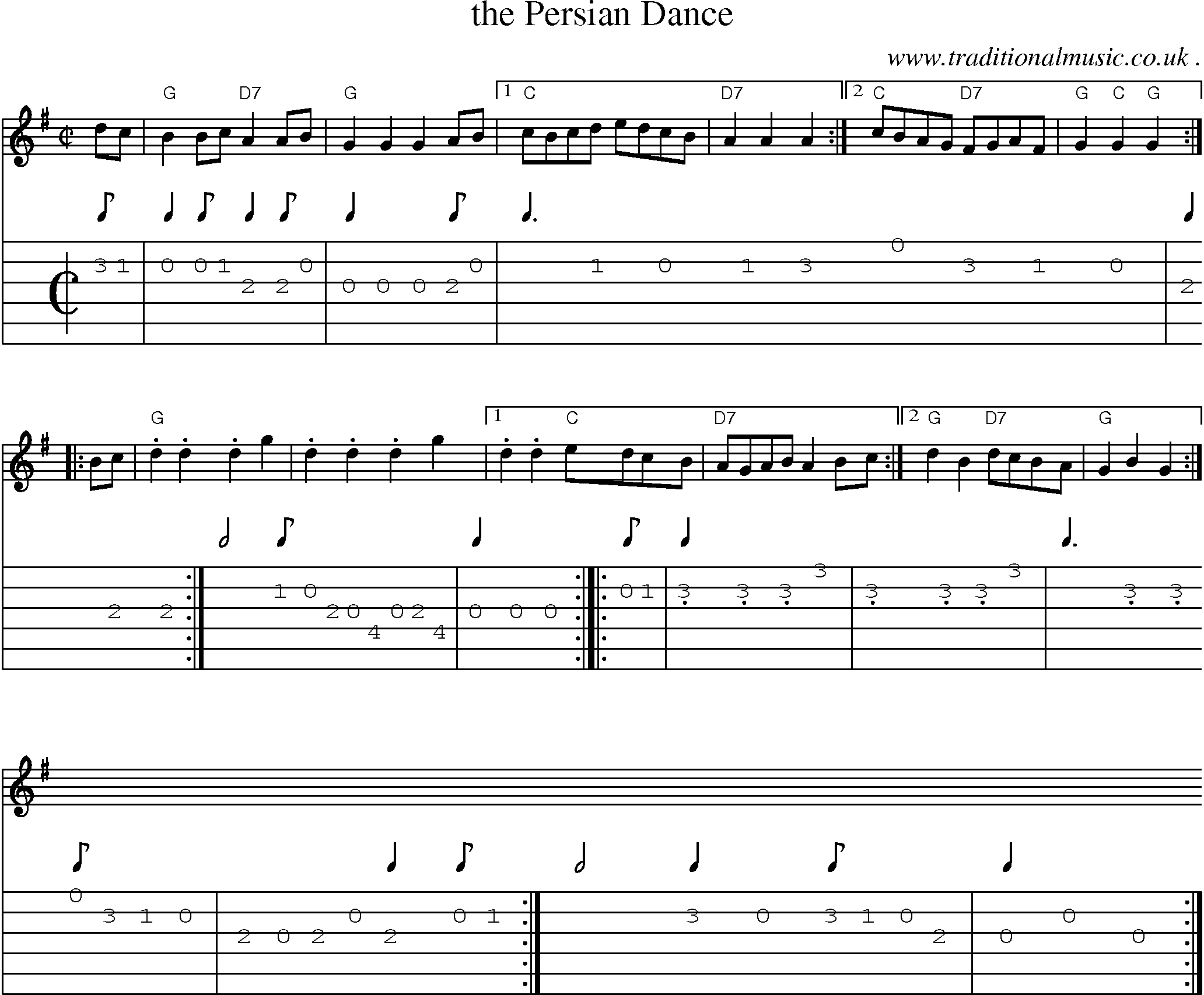 Sheet-music  score, Chords and Guitar Tabs for The Persian Dance