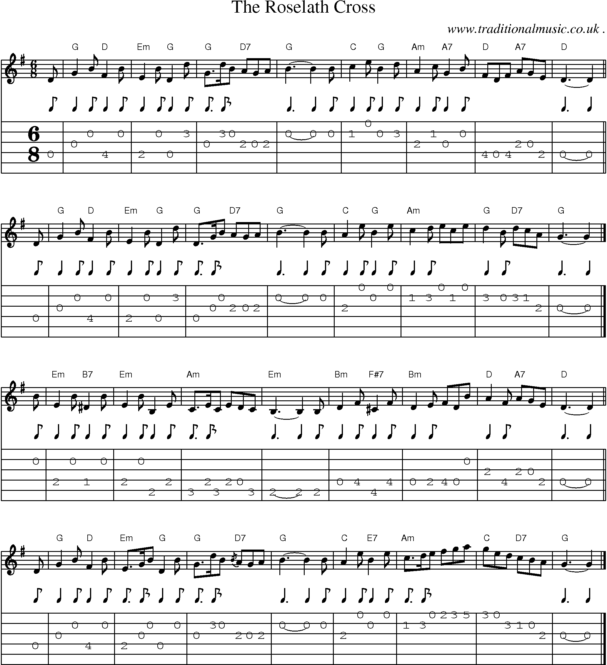 Sheet-music  score, Chords and Guitar Tabs for The Roselath Cross