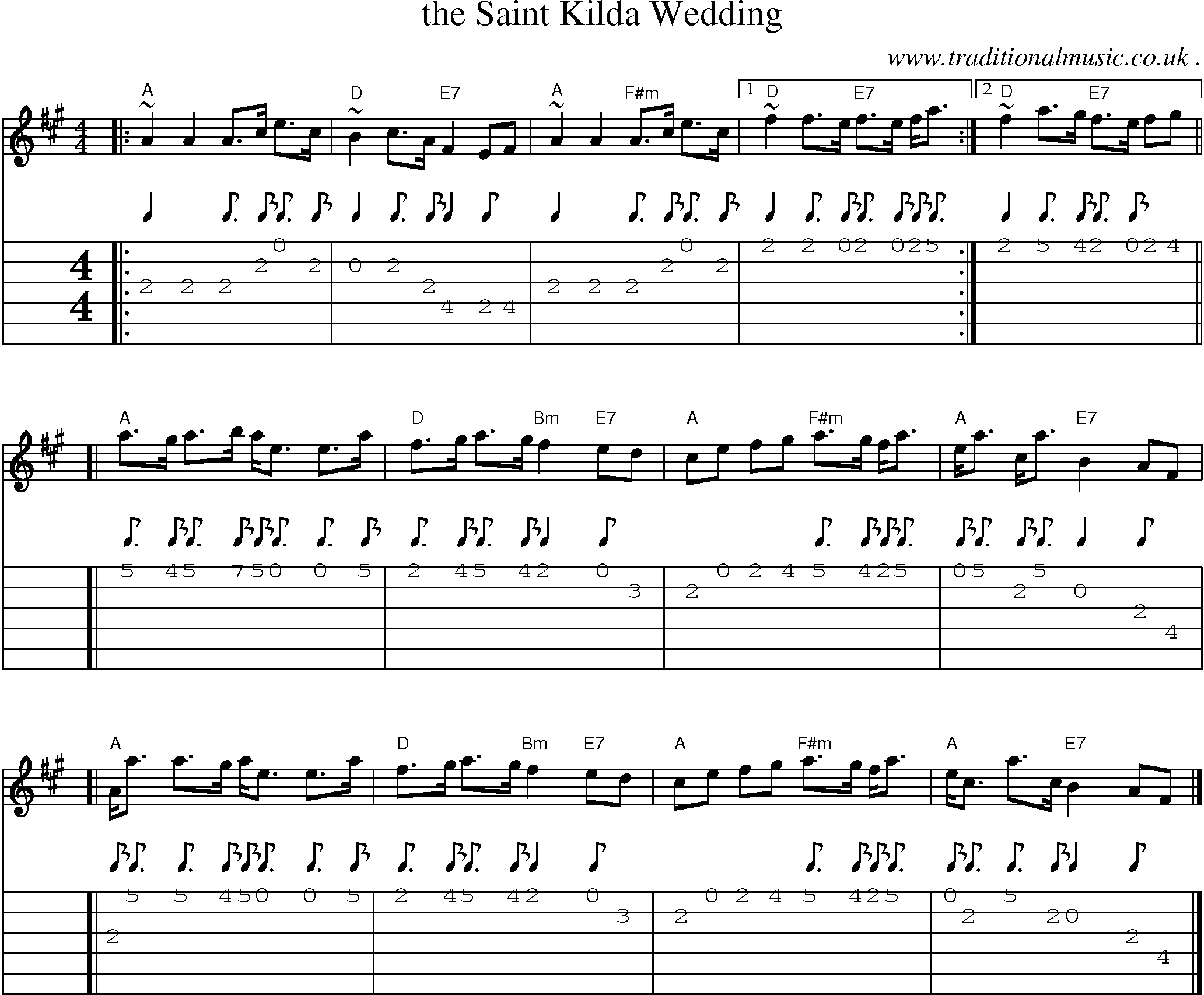 Sheet-music  score, Chords and Guitar Tabs for The Saint Kilda Wedding