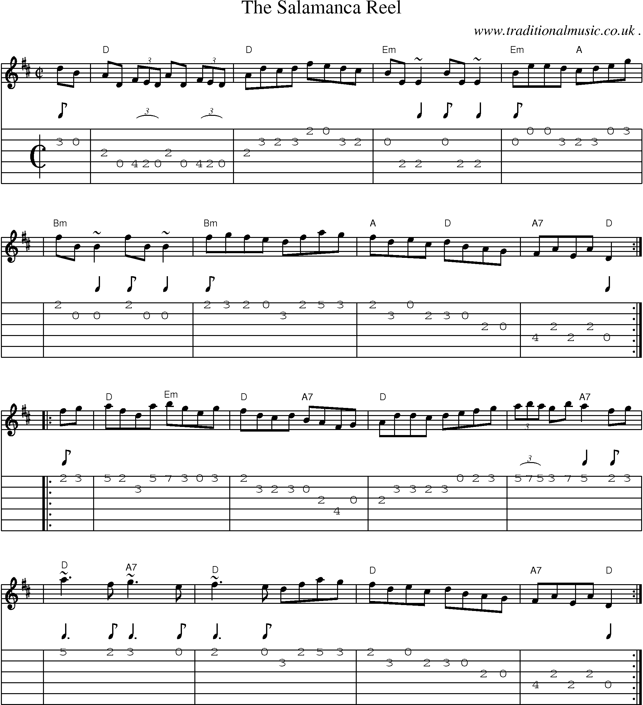 Sheet-music  score, Chords and Guitar Tabs for The Salamanca Reel
