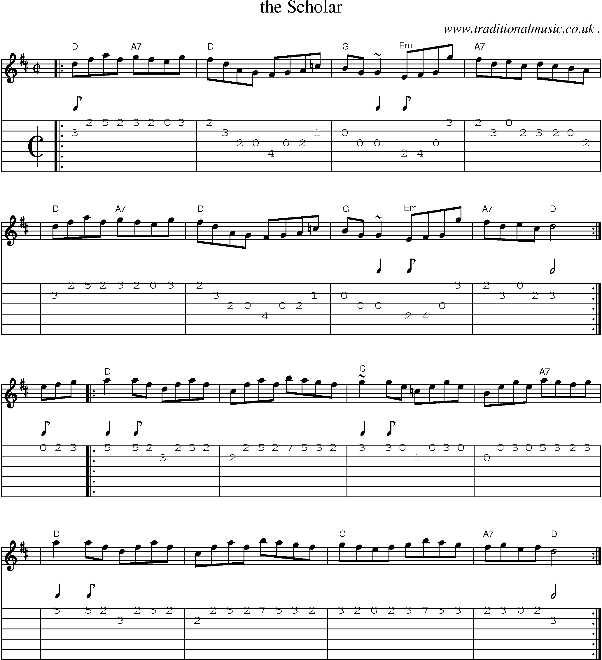 Sheet-music  score, Chords and Guitar Tabs for The Scholar