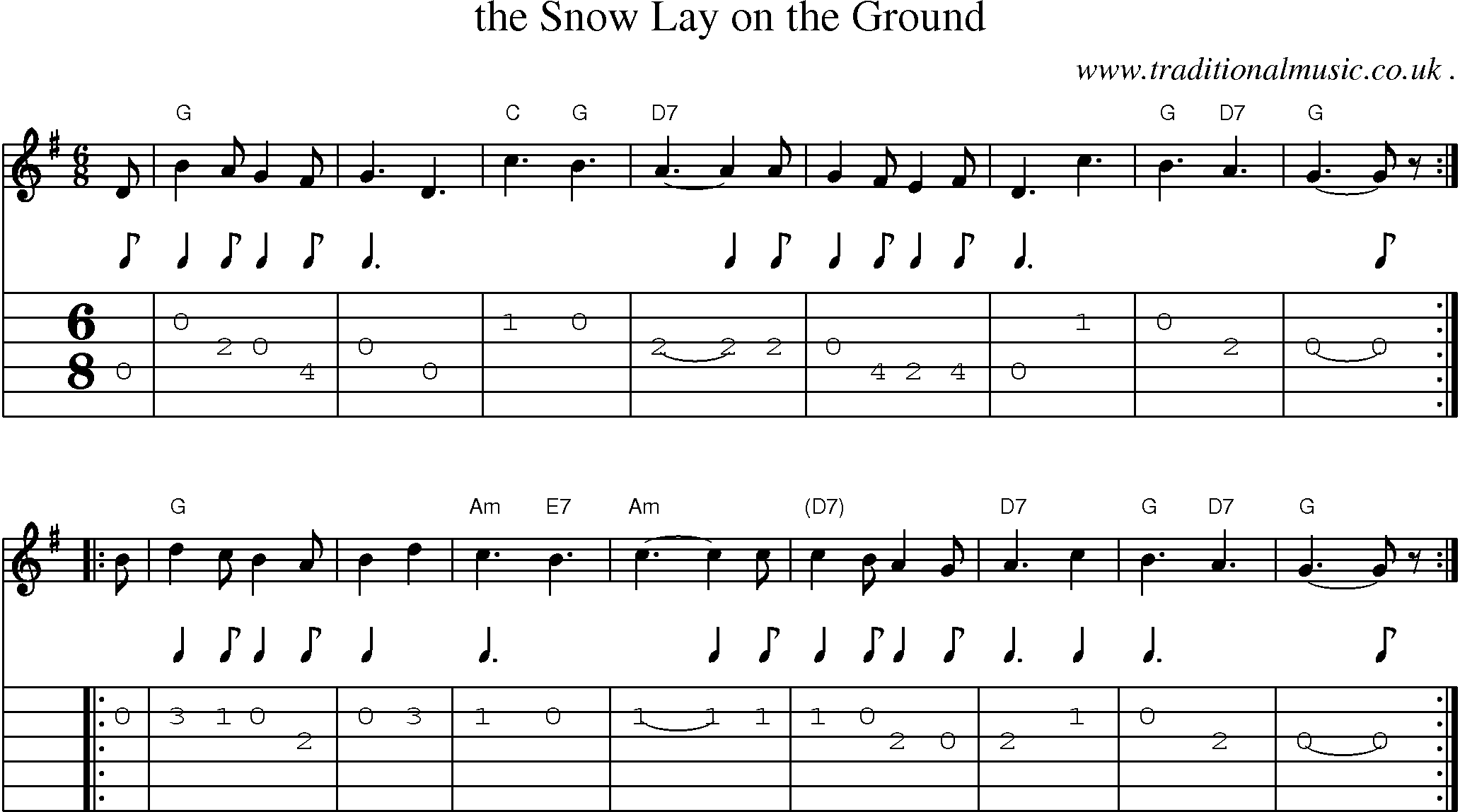 Sheet-music  score, Chords and Guitar Tabs for The Snow Lay On The Ground