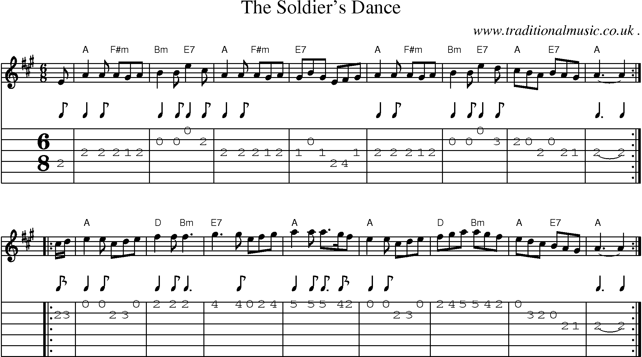 Sheet-music  score, Chords and Guitar Tabs for The Soldiers Dance