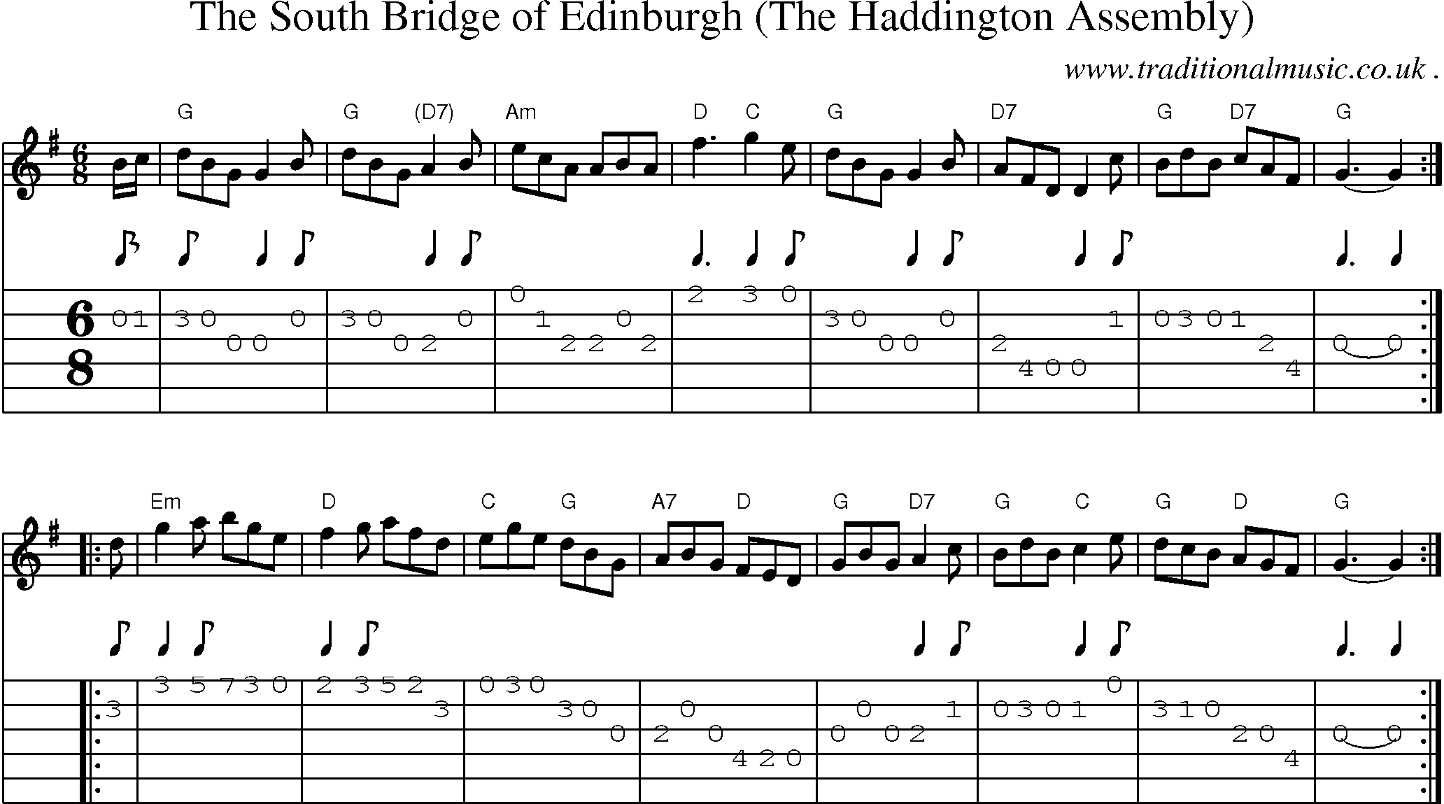 Sheet-music  score, Chords and Guitar Tabs for The South Bridge Of Edinburgh The Haddington Assembly