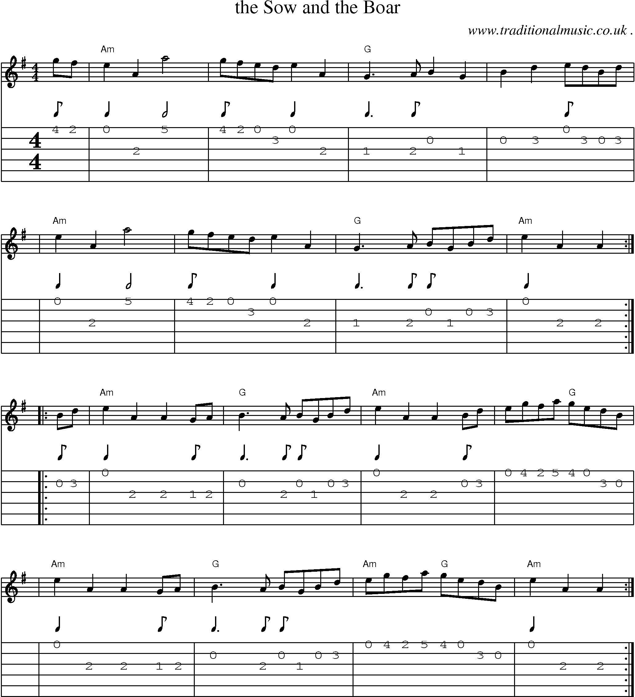 Sheet-music  score, Chords and Guitar Tabs for The Sow And The Boar