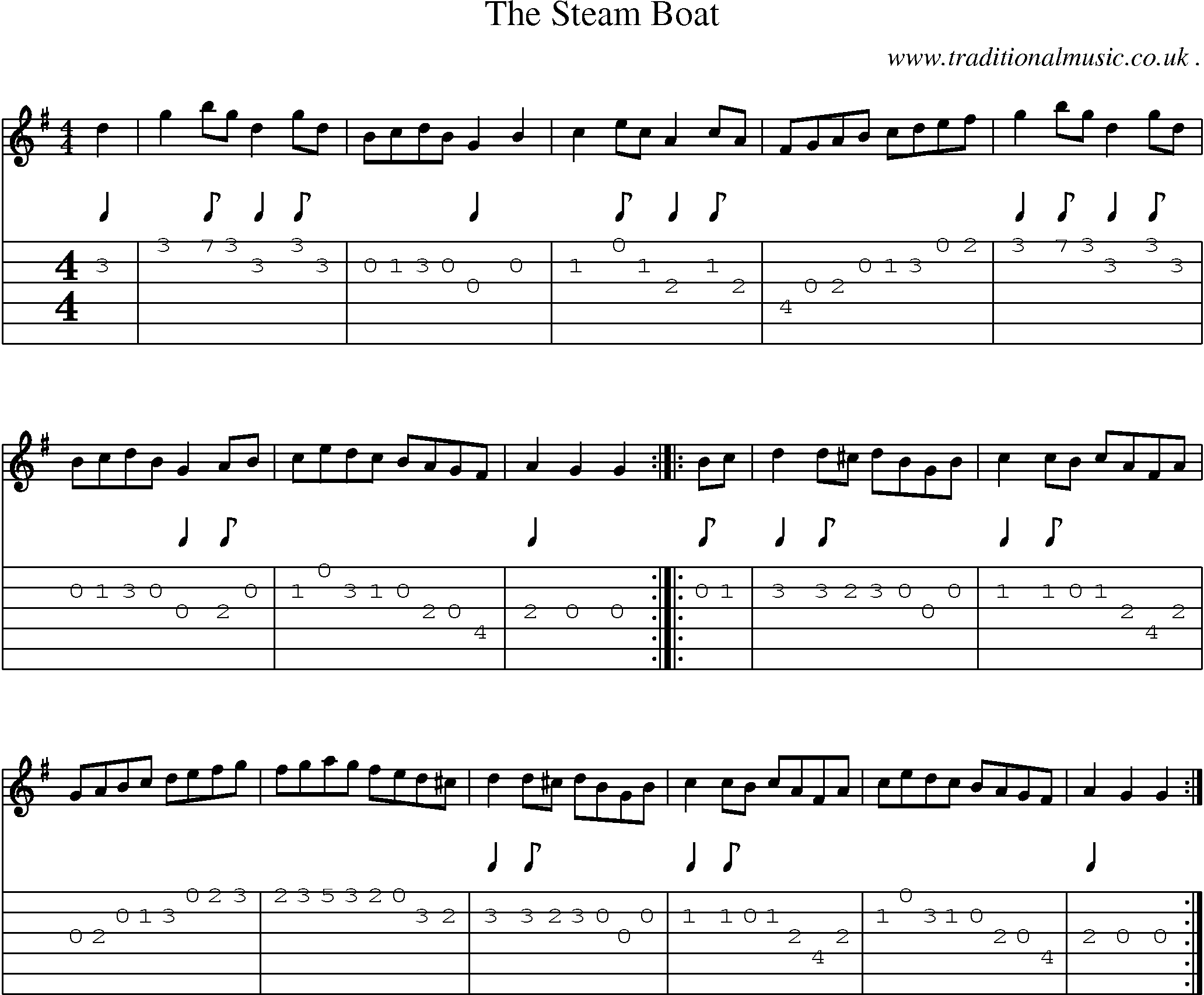 Sheet-music  score, Chords and Guitar Tabs for The Steam Boat