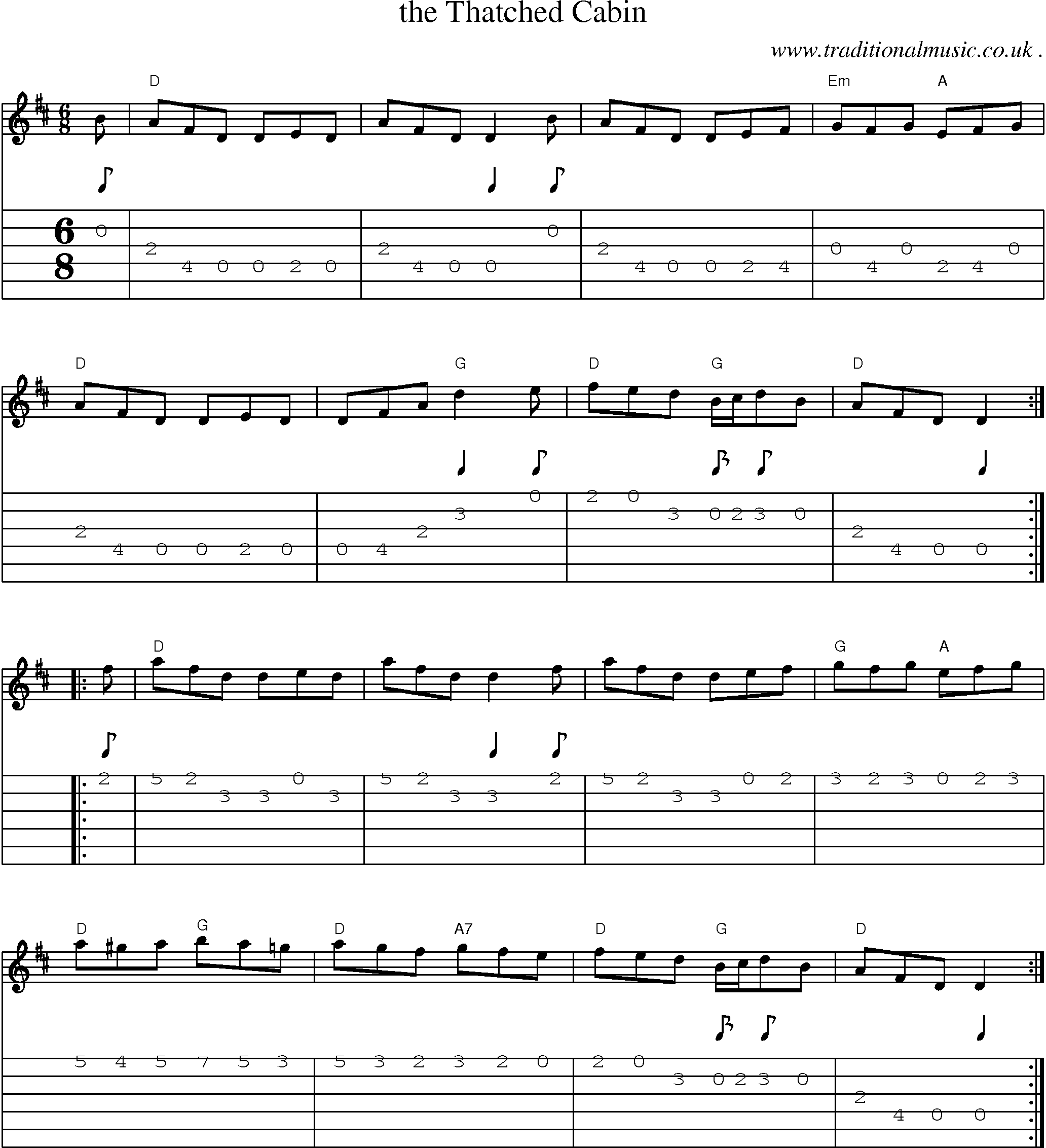 Sheet-music  score, Chords and Guitar Tabs for The Thatched Cabin