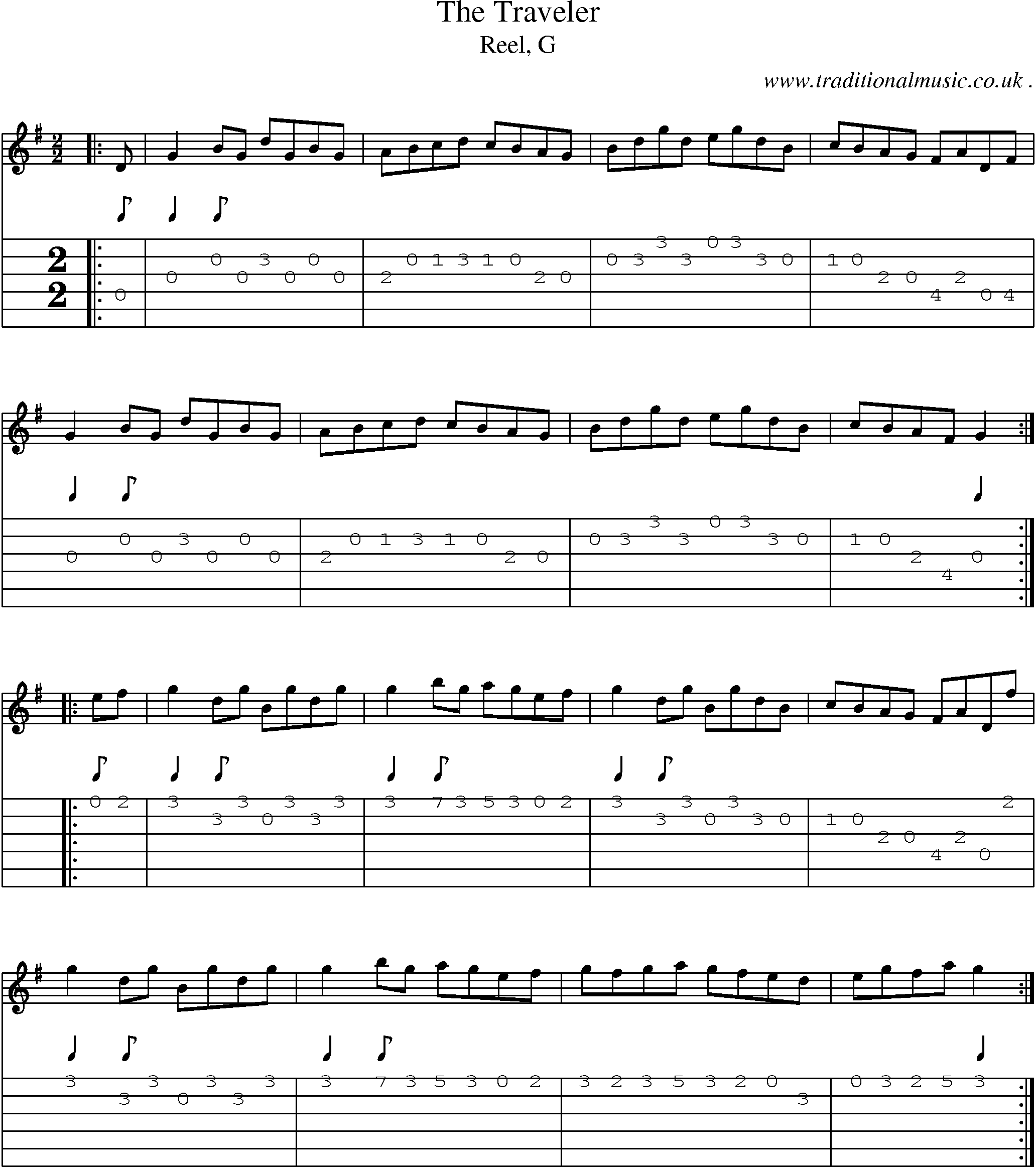Sheet-music  score, Chords and Guitar Tabs for The Traveler