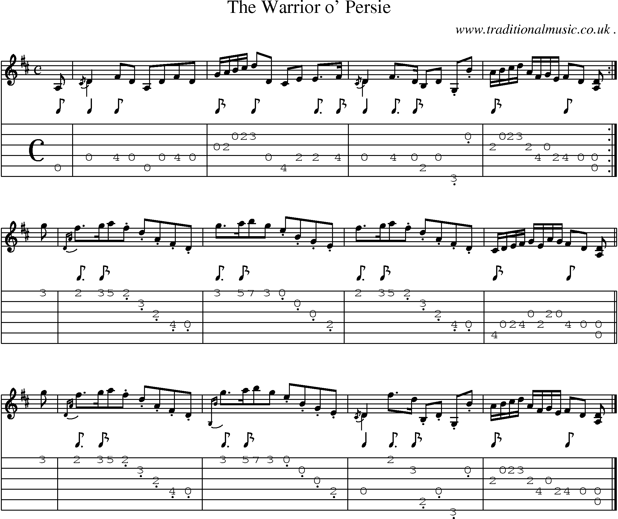 Sheet-music  score, Chords and Guitar Tabs for The Warrior O Persie