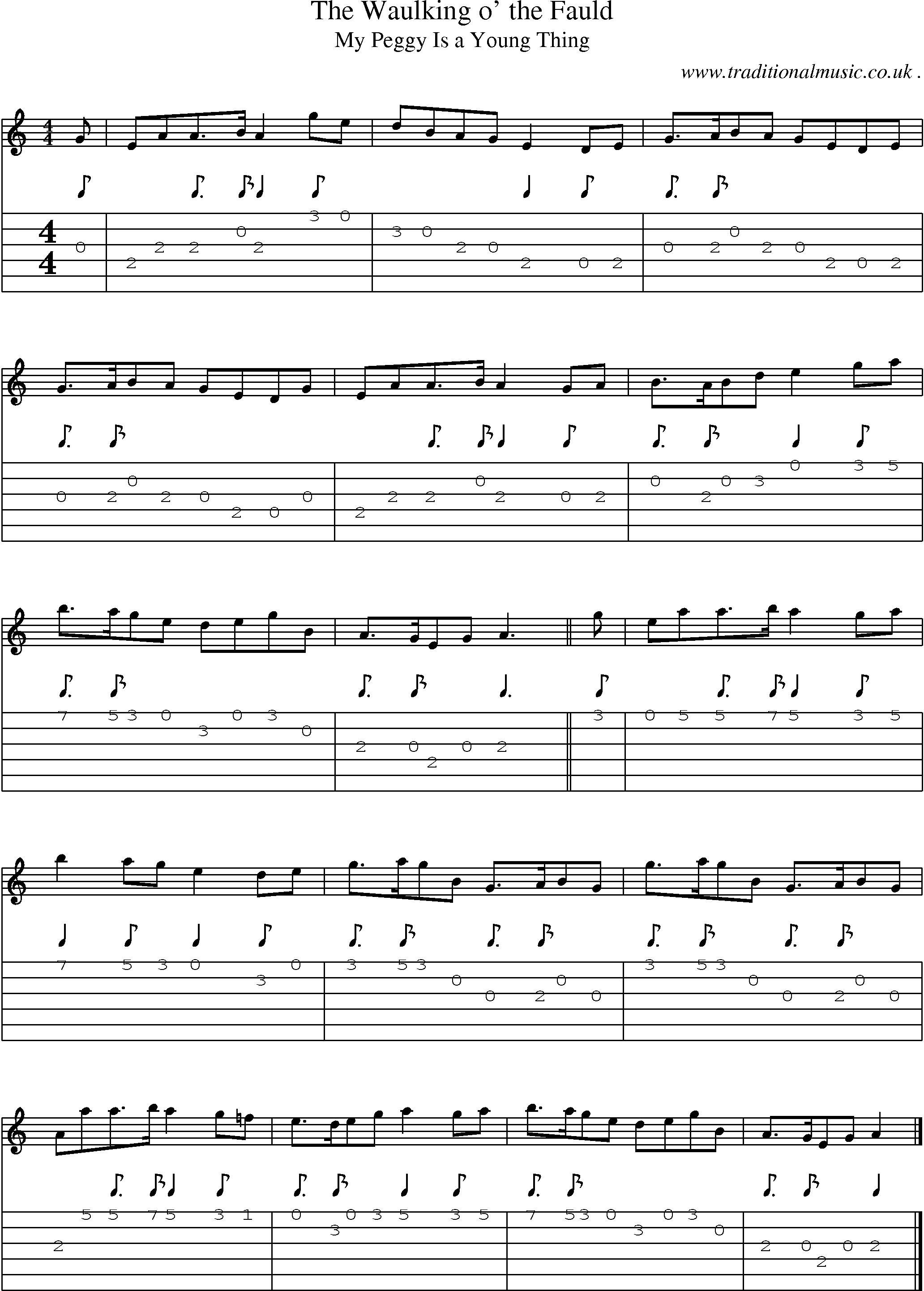 Sheet-music  score, Chords and Guitar Tabs for The Waulking O The Fauld