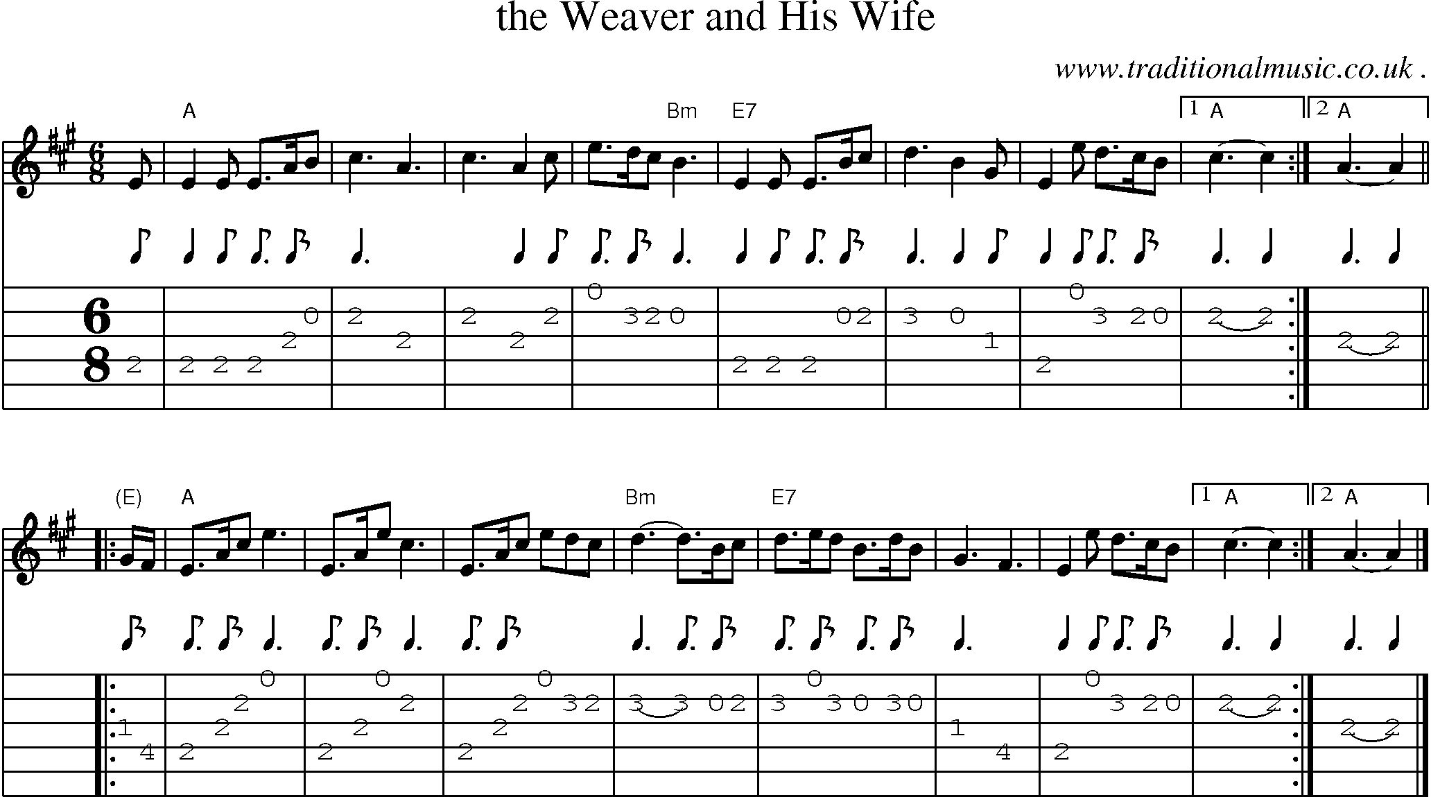 Sheet-music  score, Chords and Guitar Tabs for The Weaver And His Wife