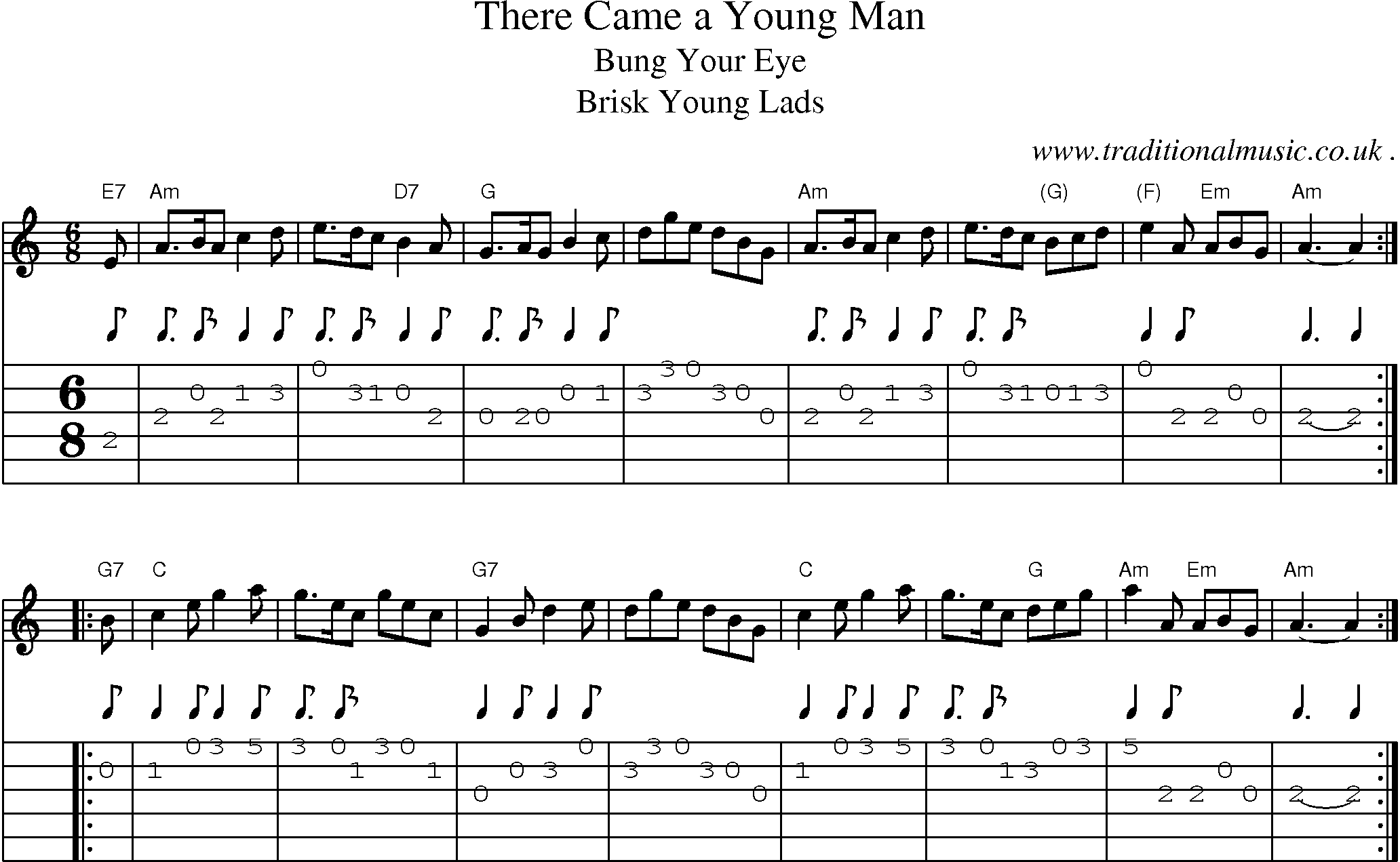 Sheet-music  score, Chords and Guitar Tabs for There Came A Young Man