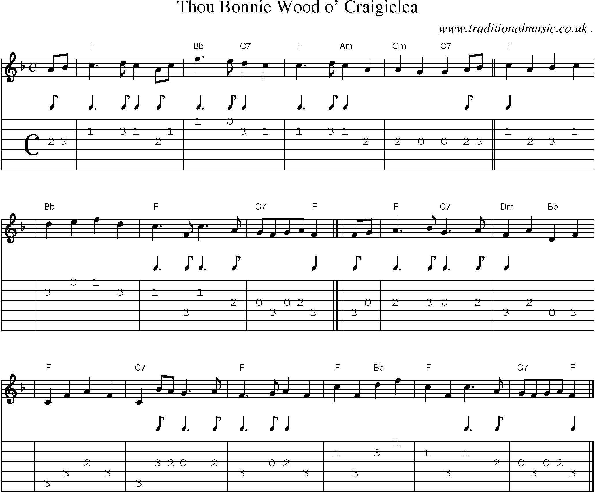 Sheet-music  score, Chords and Guitar Tabs for Thou Bonnie Wood O Craigielea
