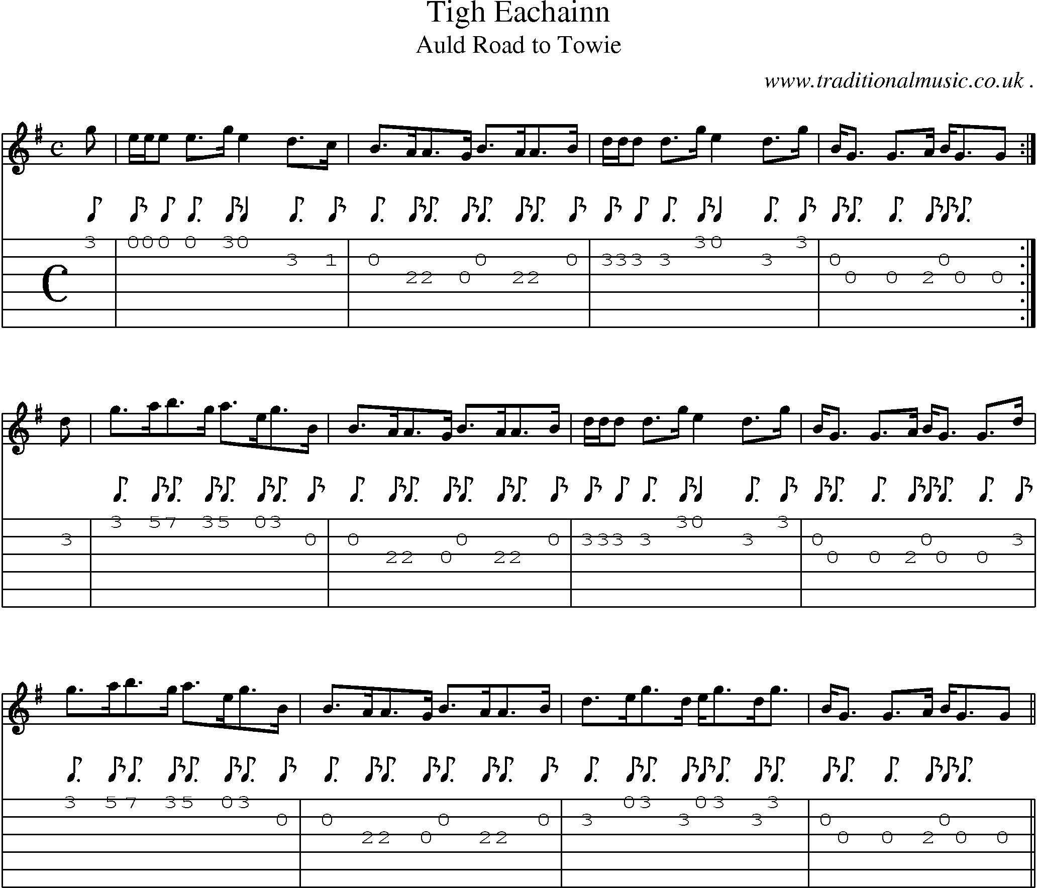Sheet-music  score, Chords and Guitar Tabs for Tigh Eachainn