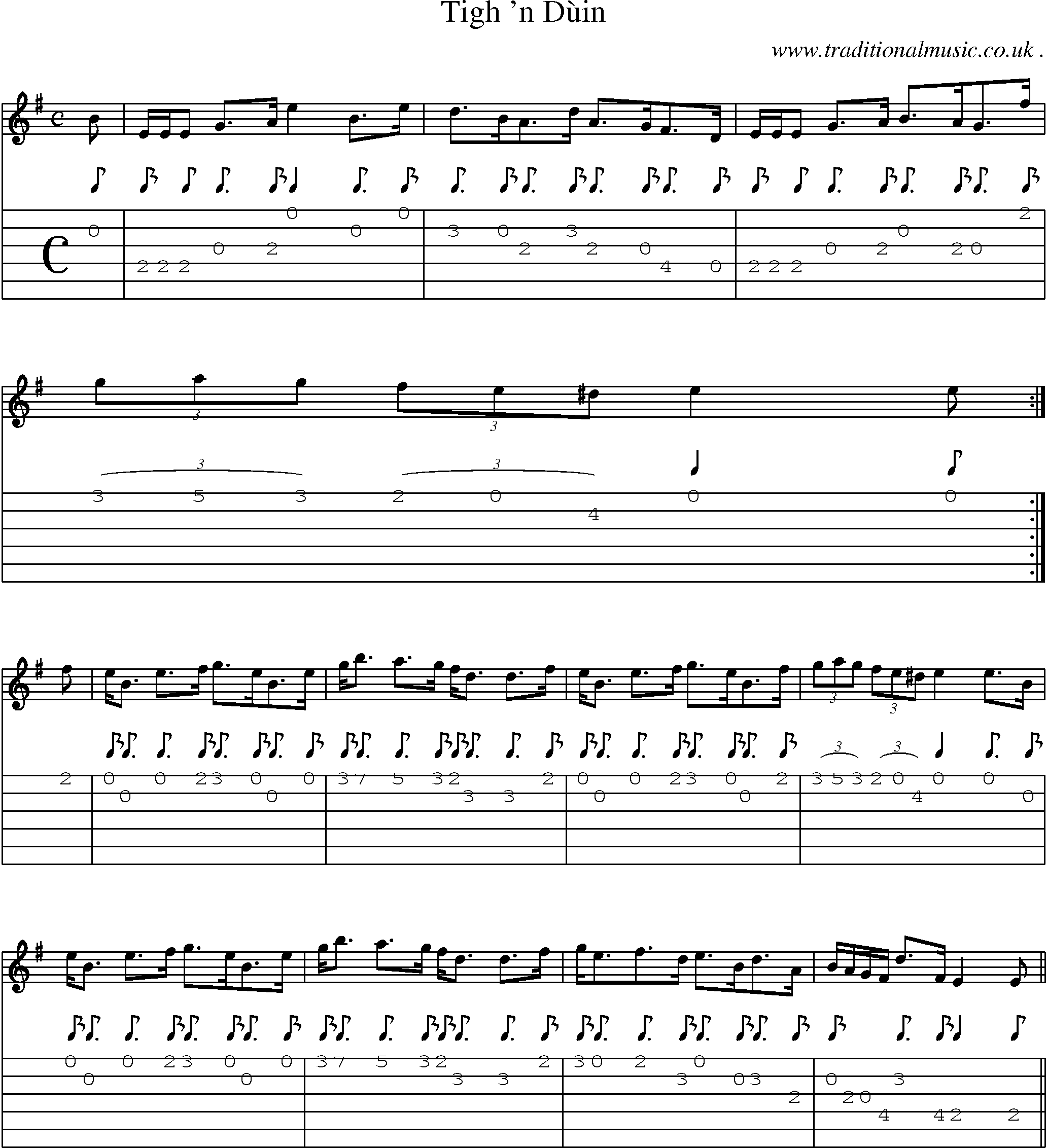 Sheet-music  score, Chords and Guitar Tabs for Tigh N Duin