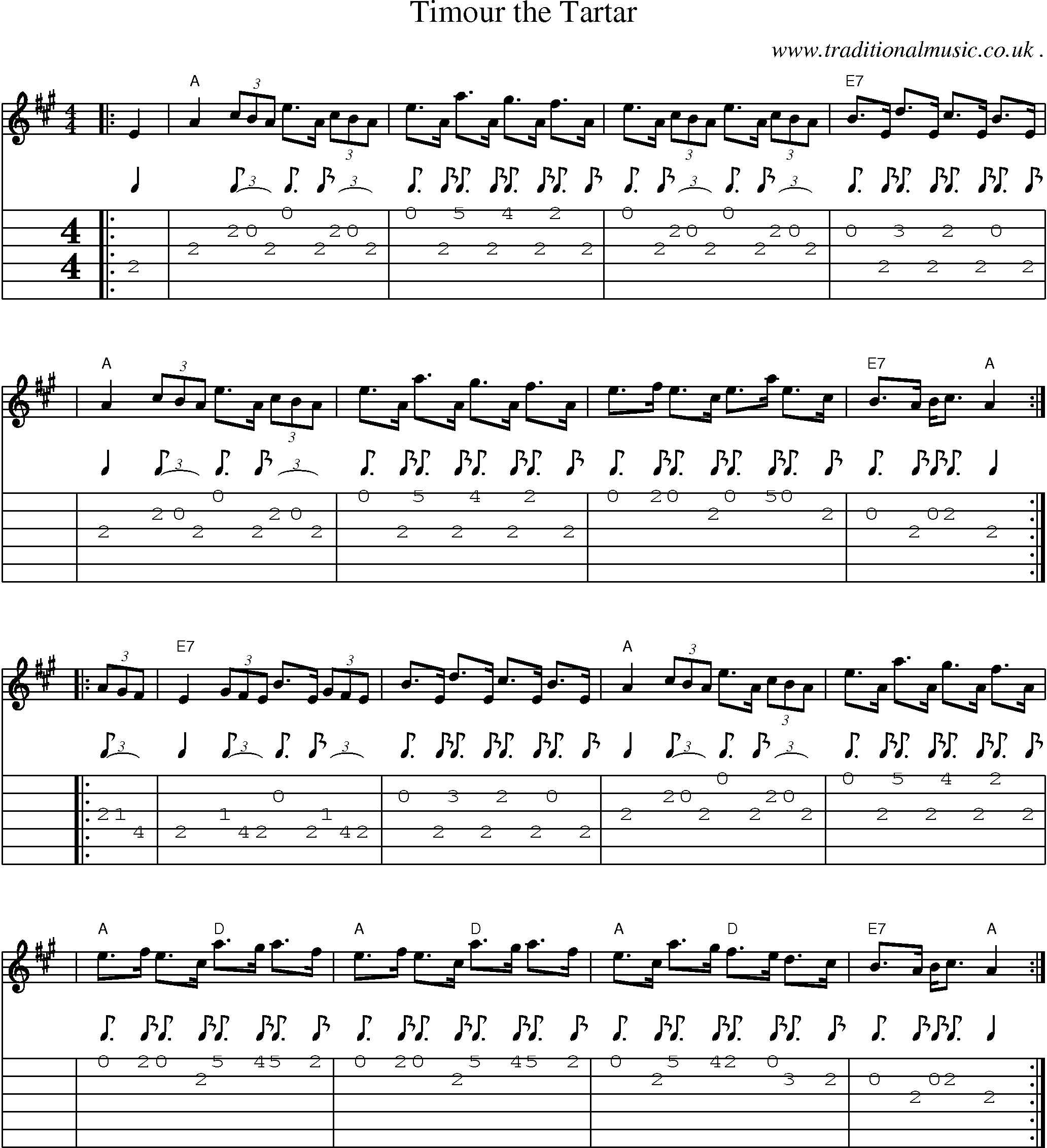 Sheet-music  score, Chords and Guitar Tabs for Timour The Tartar
