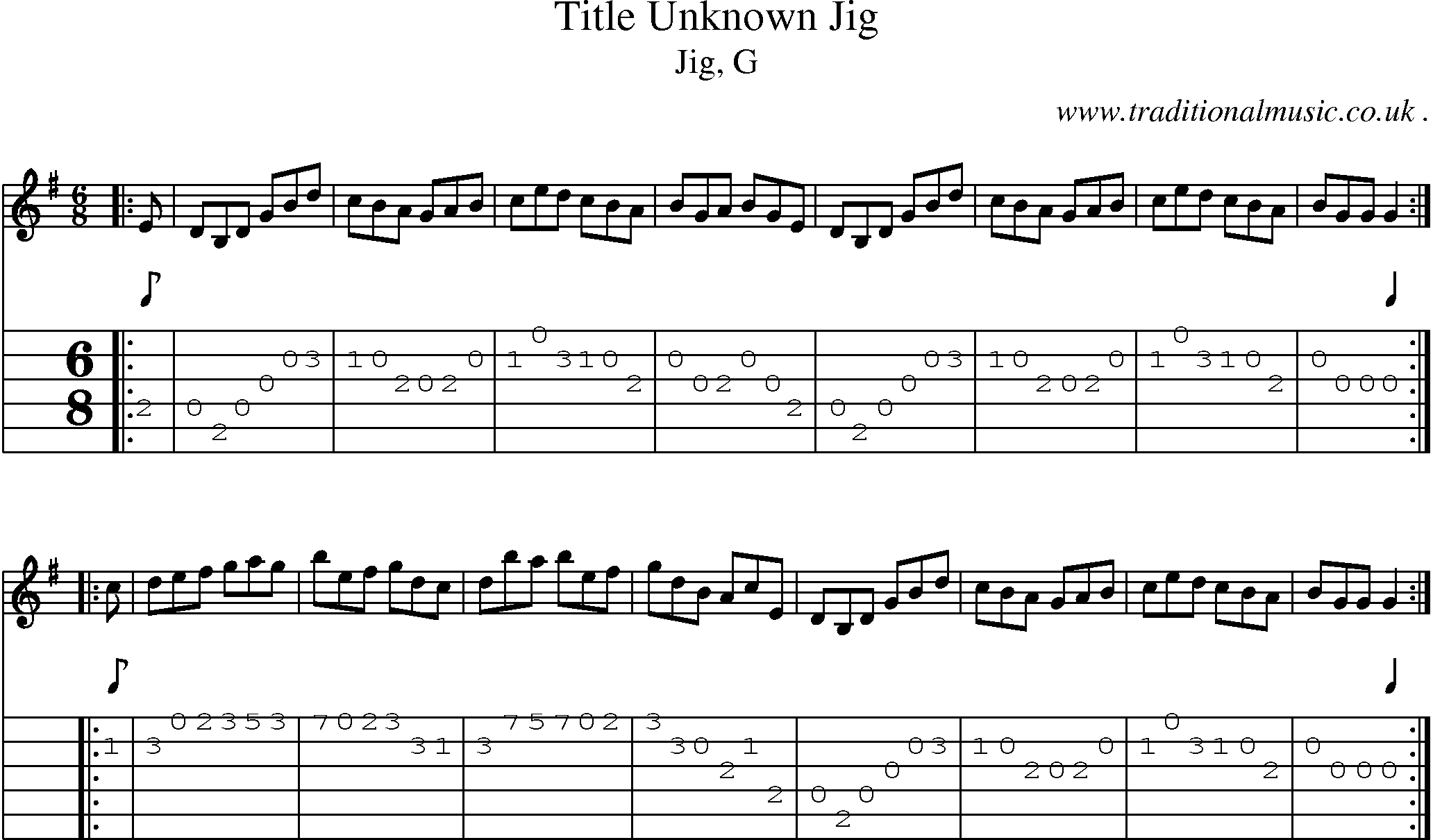 Sheet-music  score, Chords and Guitar Tabs for Title Unknown Jig