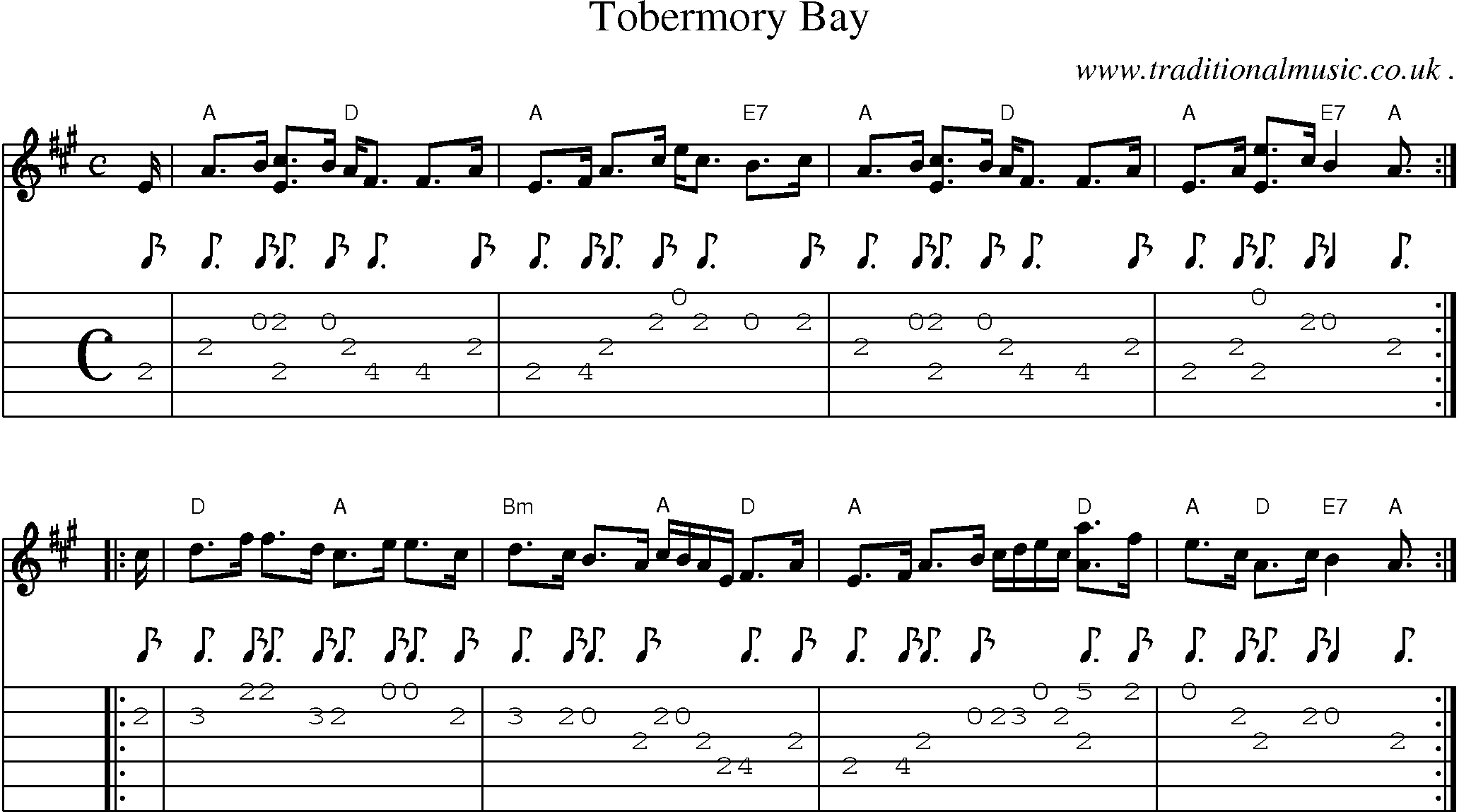 Sheet-music  score, Chords and Guitar Tabs for Tobermory Bay