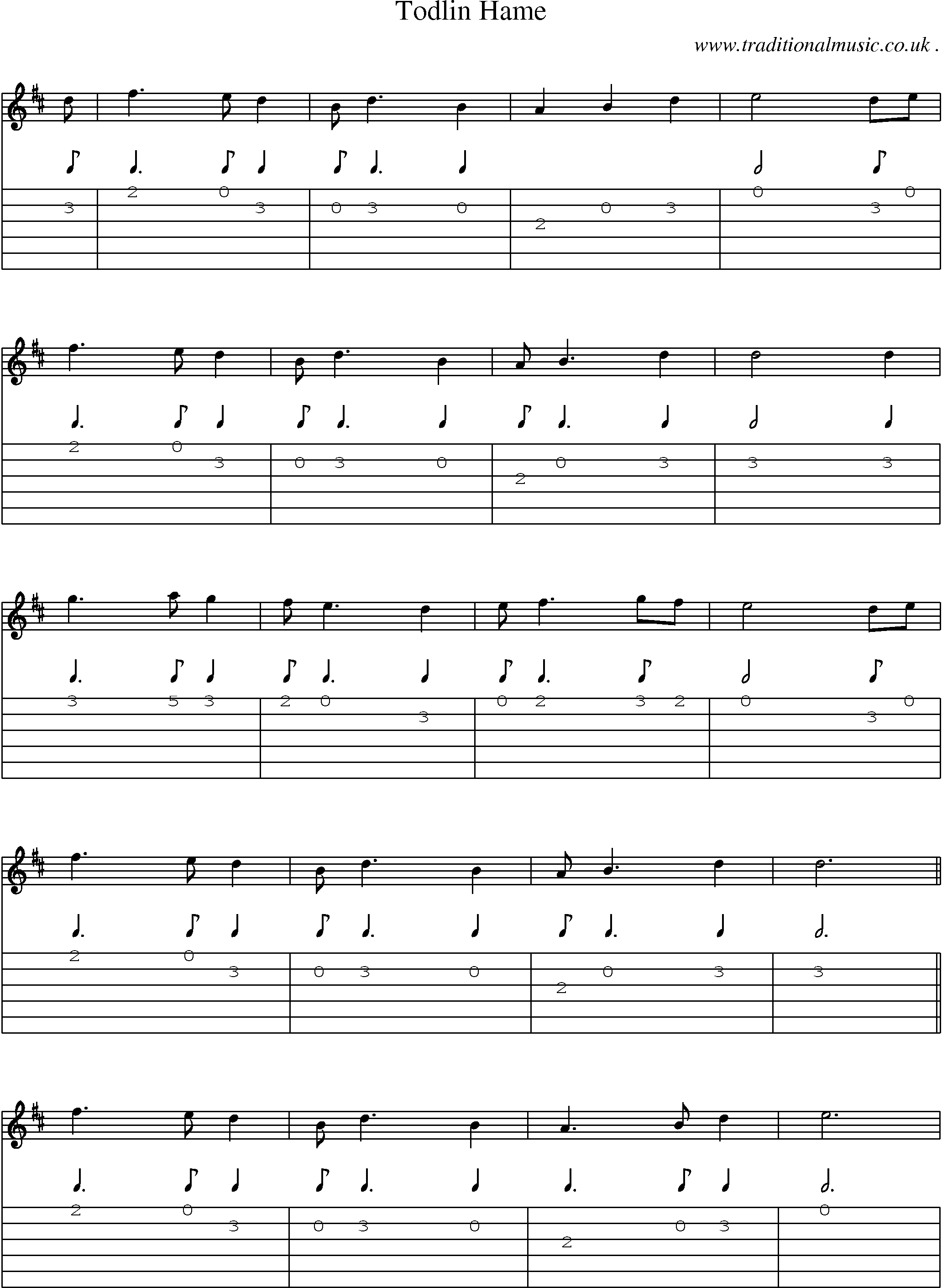 Sheet-music  score, Chords and Guitar Tabs for Todlin Hame