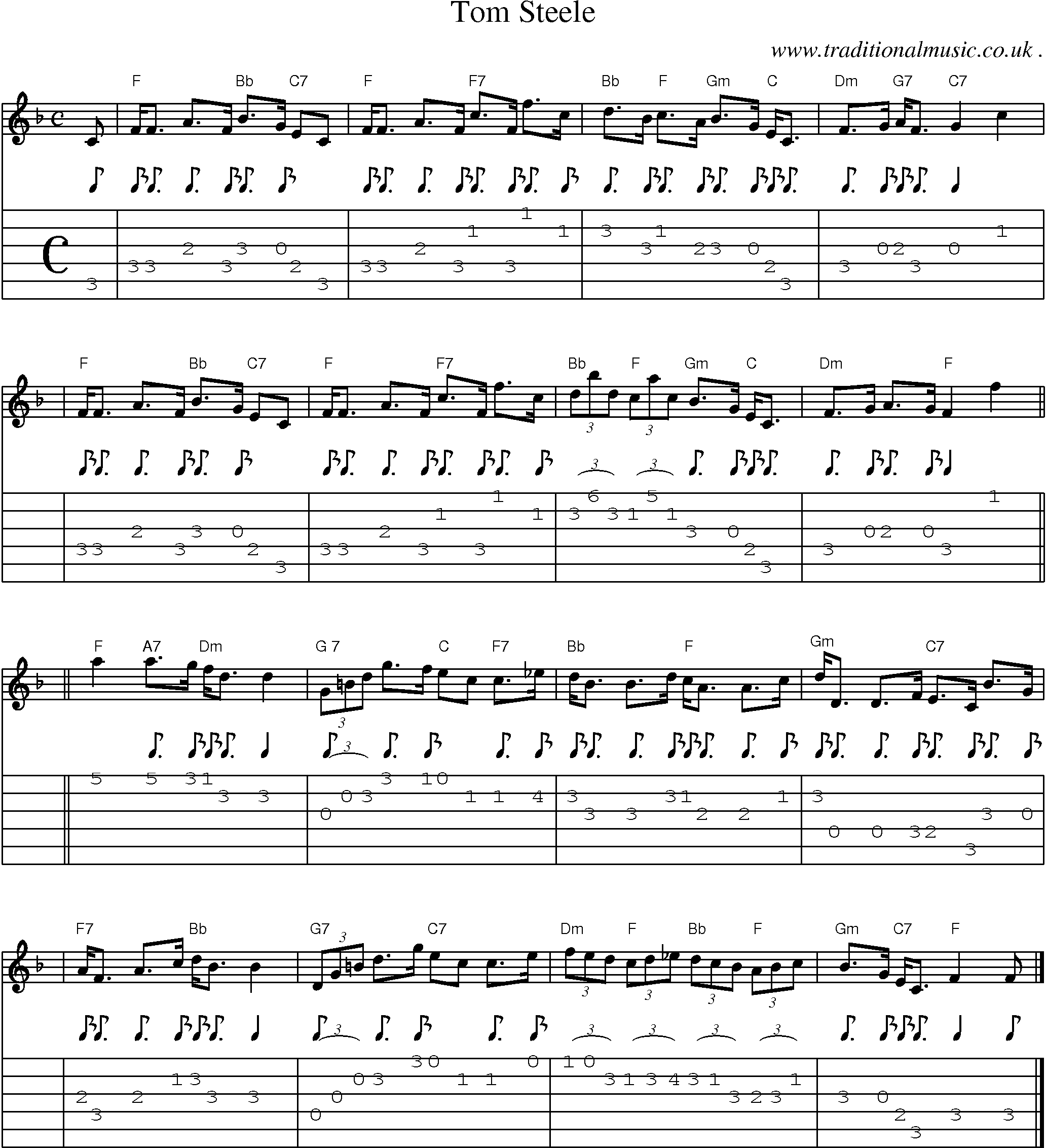 Sheet-music  score, Chords and Guitar Tabs for Tom Steele