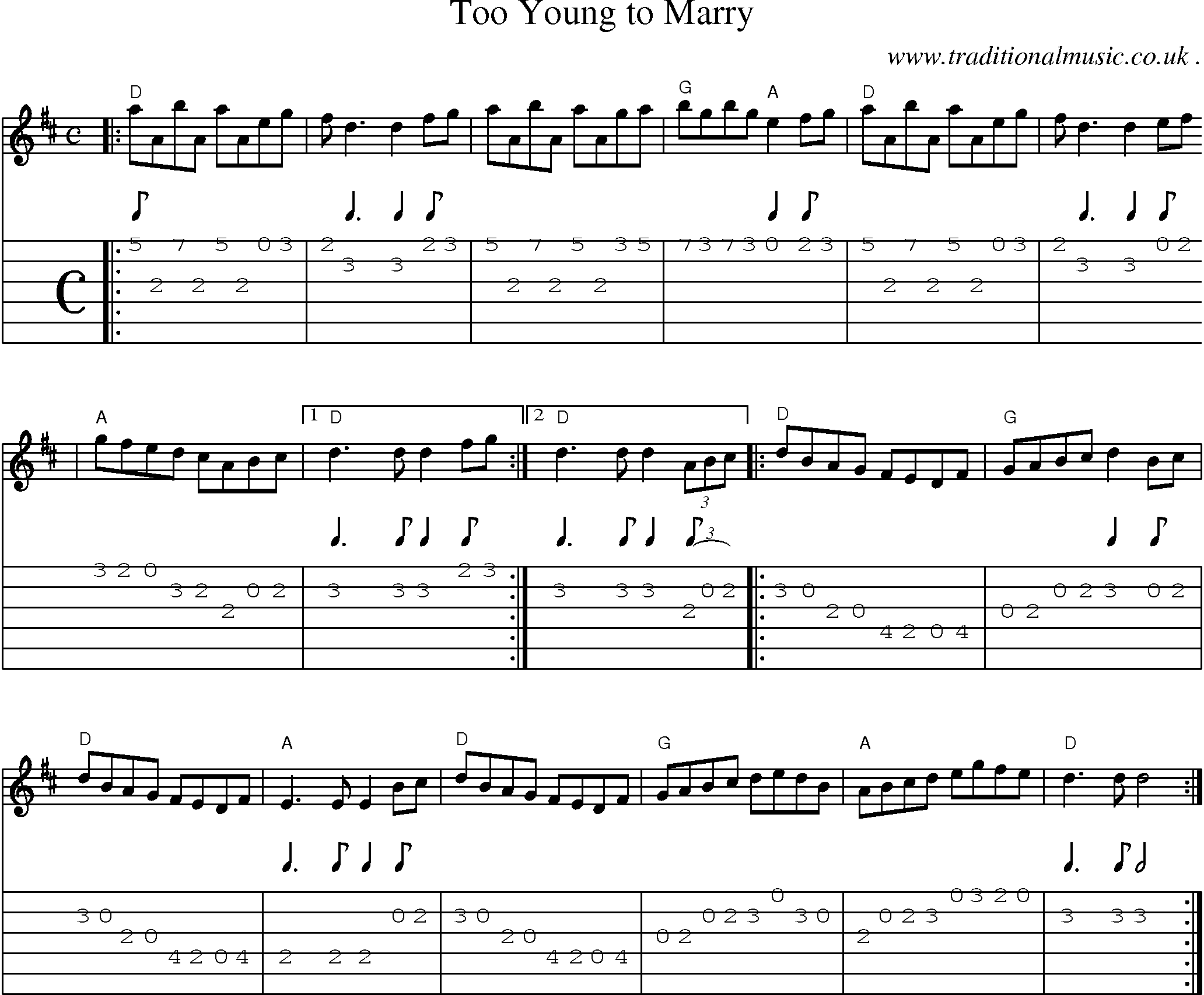 Sheet-music  score, Chords and Guitar Tabs for Too Young To Marry
