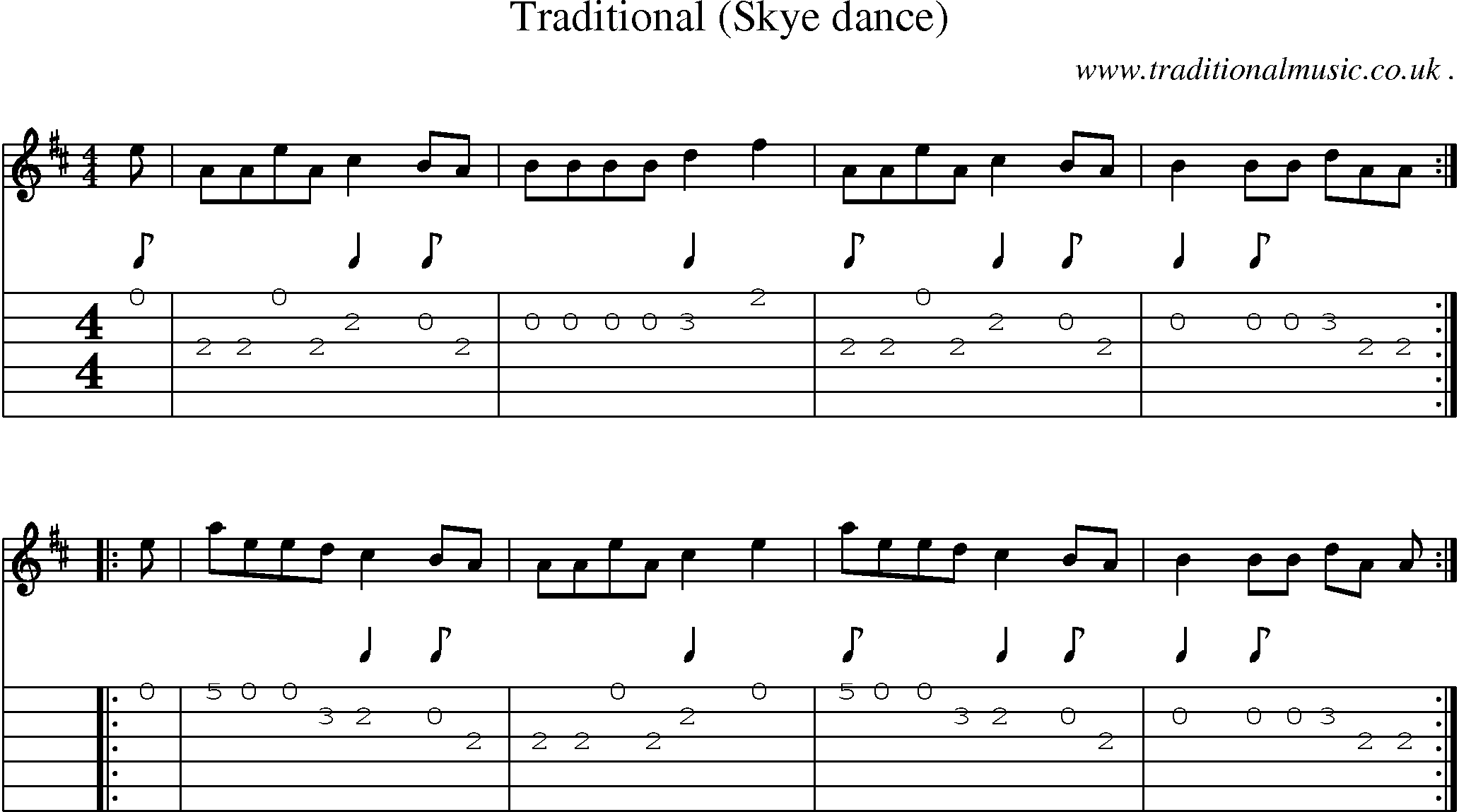Sheet-music  score, Chords and Guitar Tabs for Traditional Skye Dance