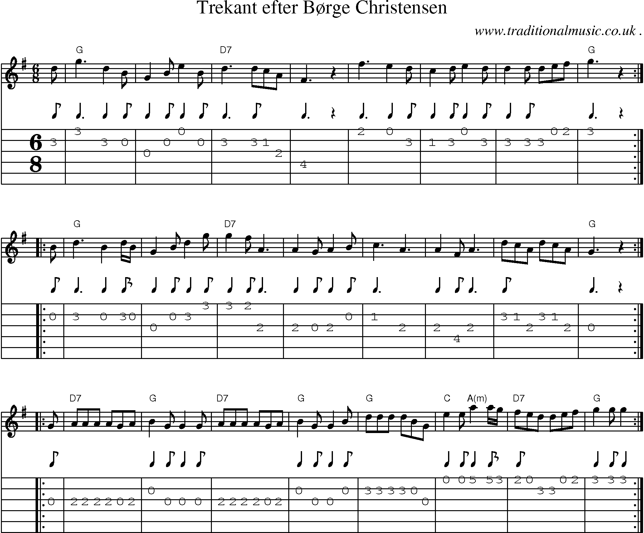 Sheet-music  score, Chords and Guitar Tabs for Trekant Efter Borge Christensen