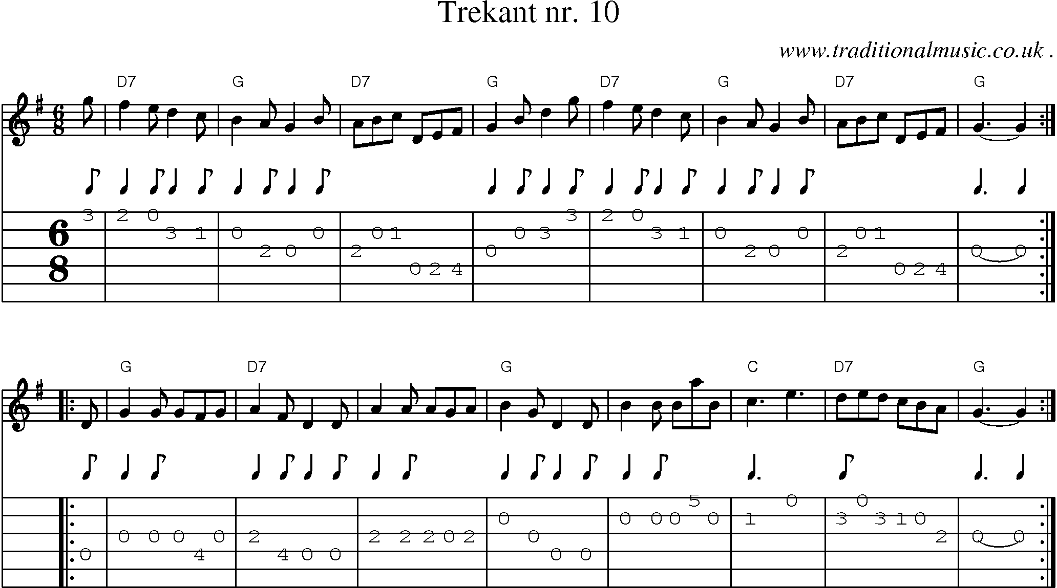 Sheet-music  score, Chords and Guitar Tabs for Trekant Nr 10