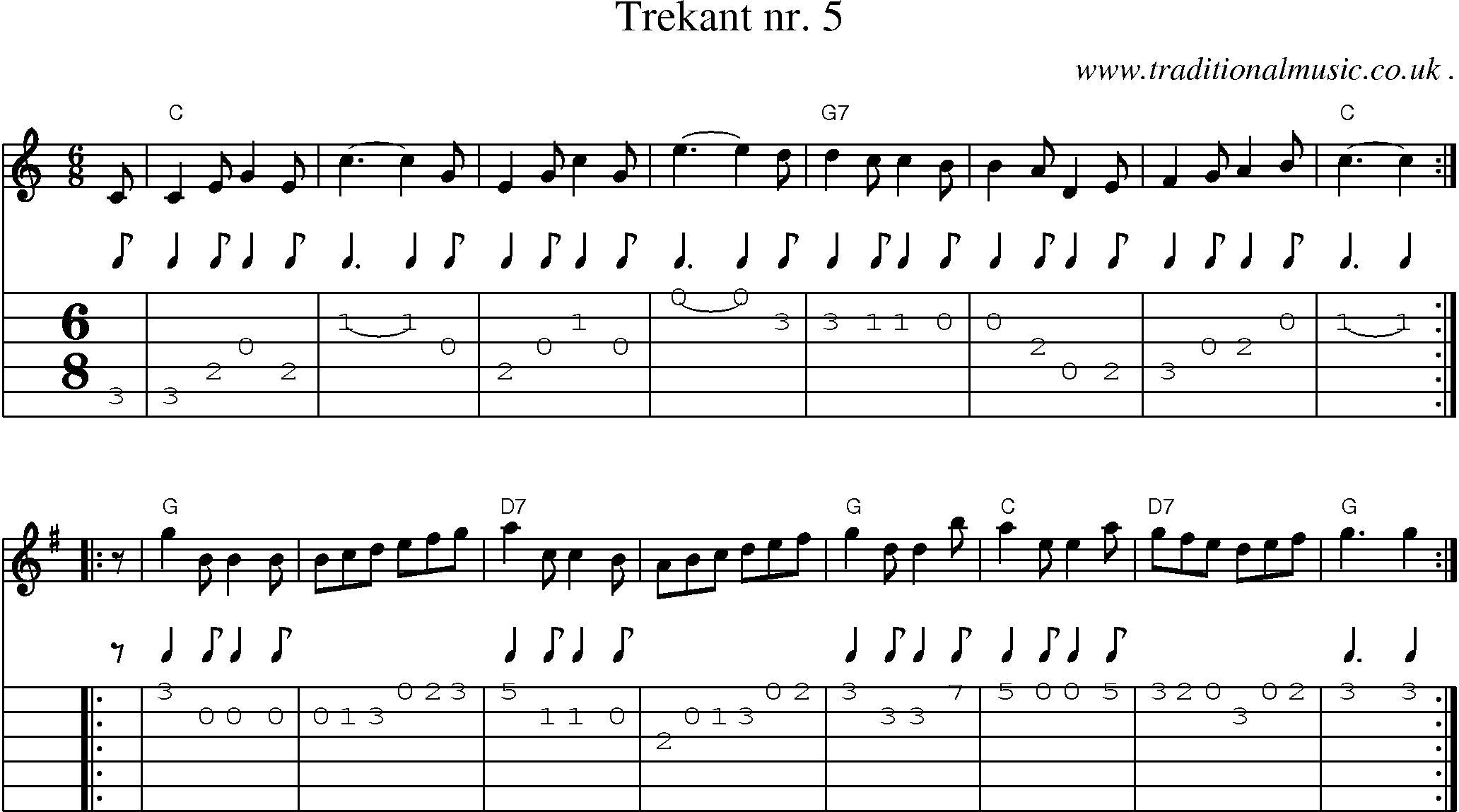 Sheet-music  score, Chords and Guitar Tabs for Trekant Nr 5
