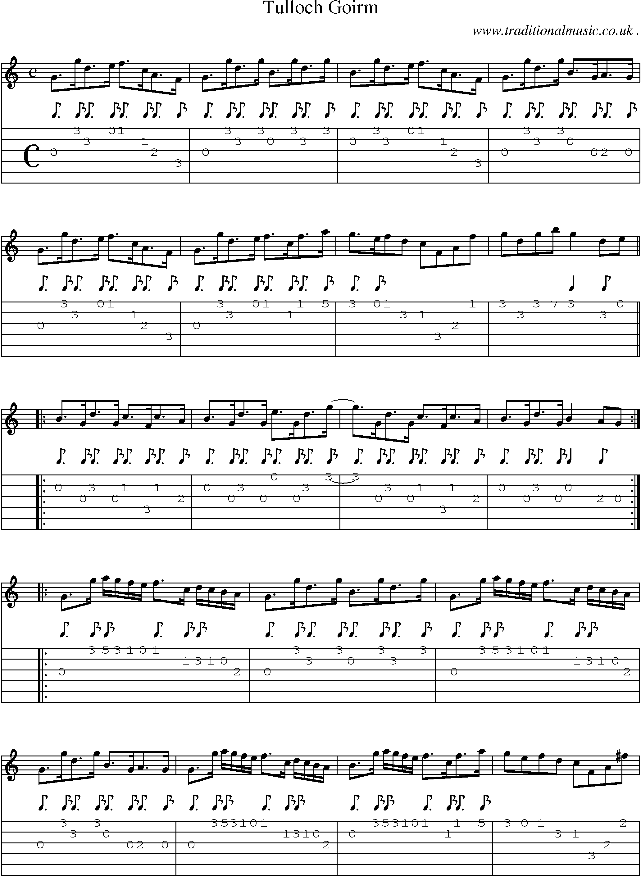 Sheet-music  score, Chords and Guitar Tabs for Tulloch Goirm
