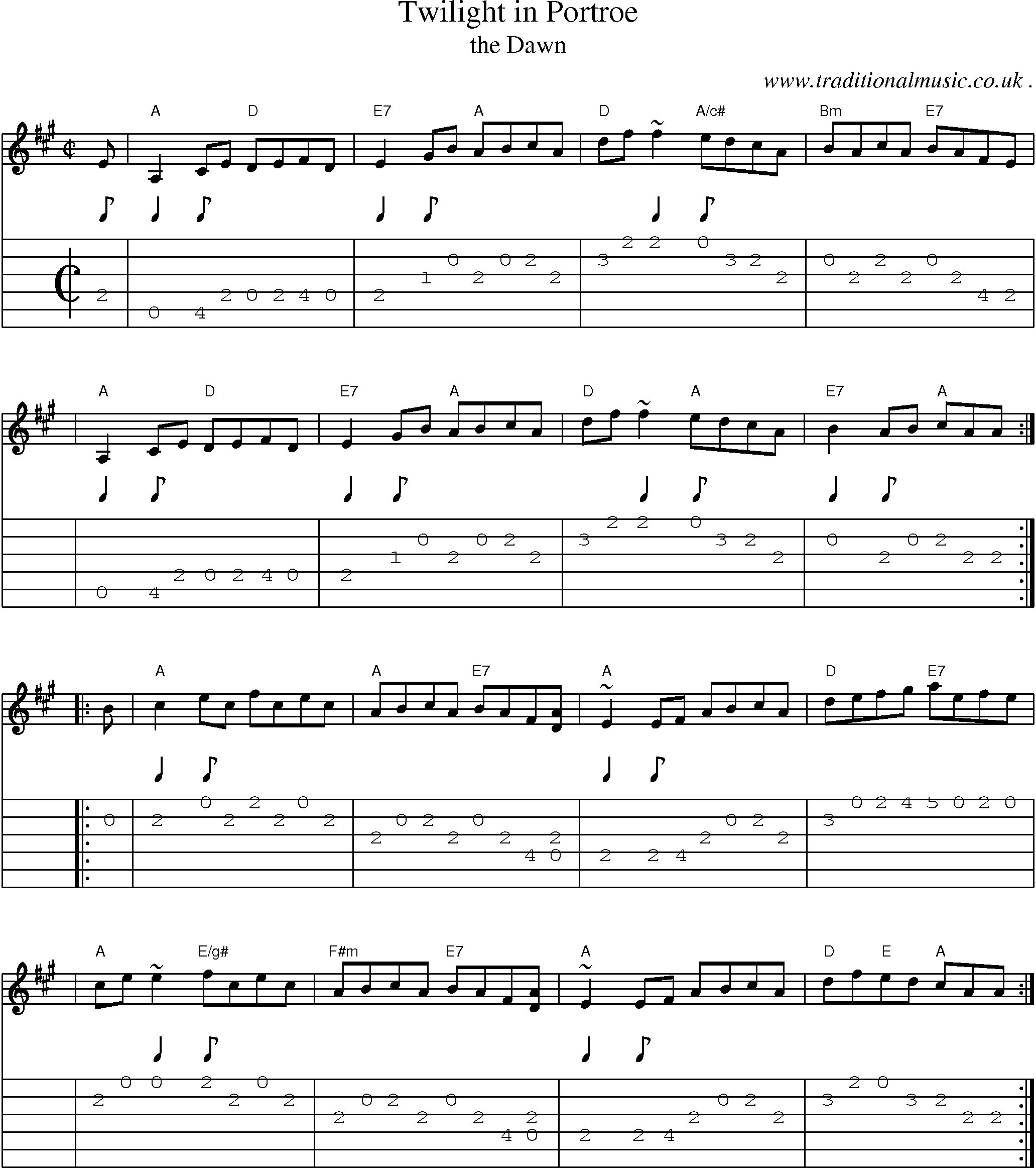 Sheet-music  score, Chords and Guitar Tabs for Twilight In Portroe