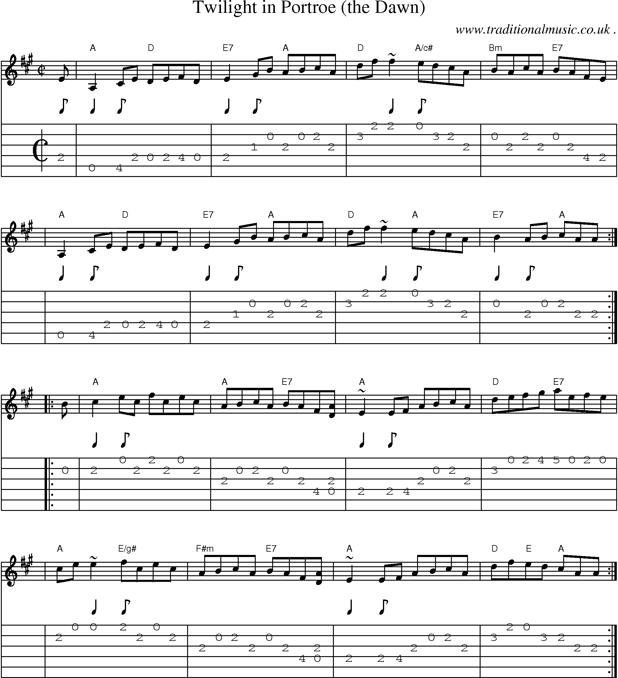 Sheet-music  score, Chords and Guitar Tabs for Twilight In Portroe The Dawn