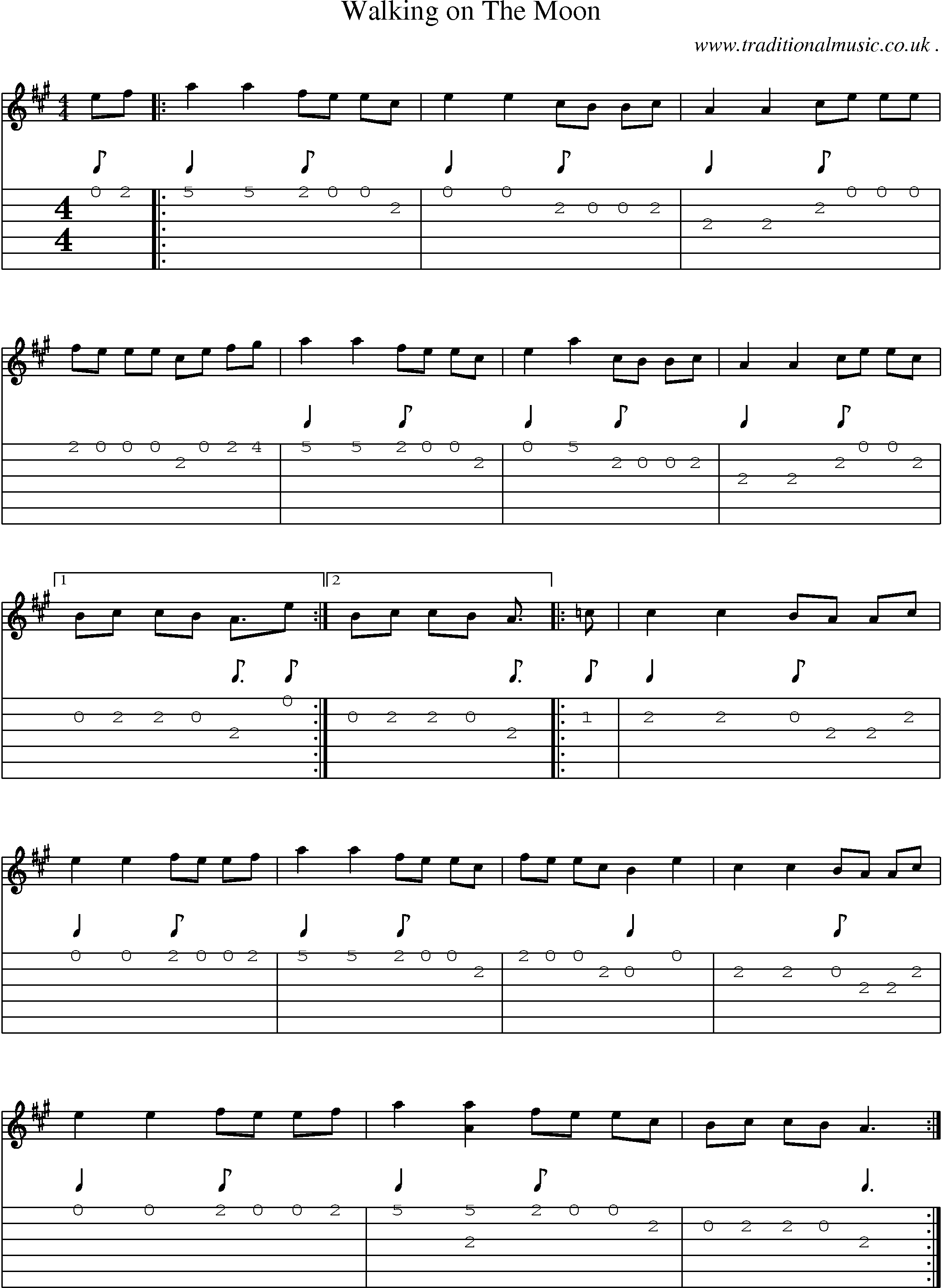 Sheet-music  score, Chords and Guitar Tabs for Walking On The Moon