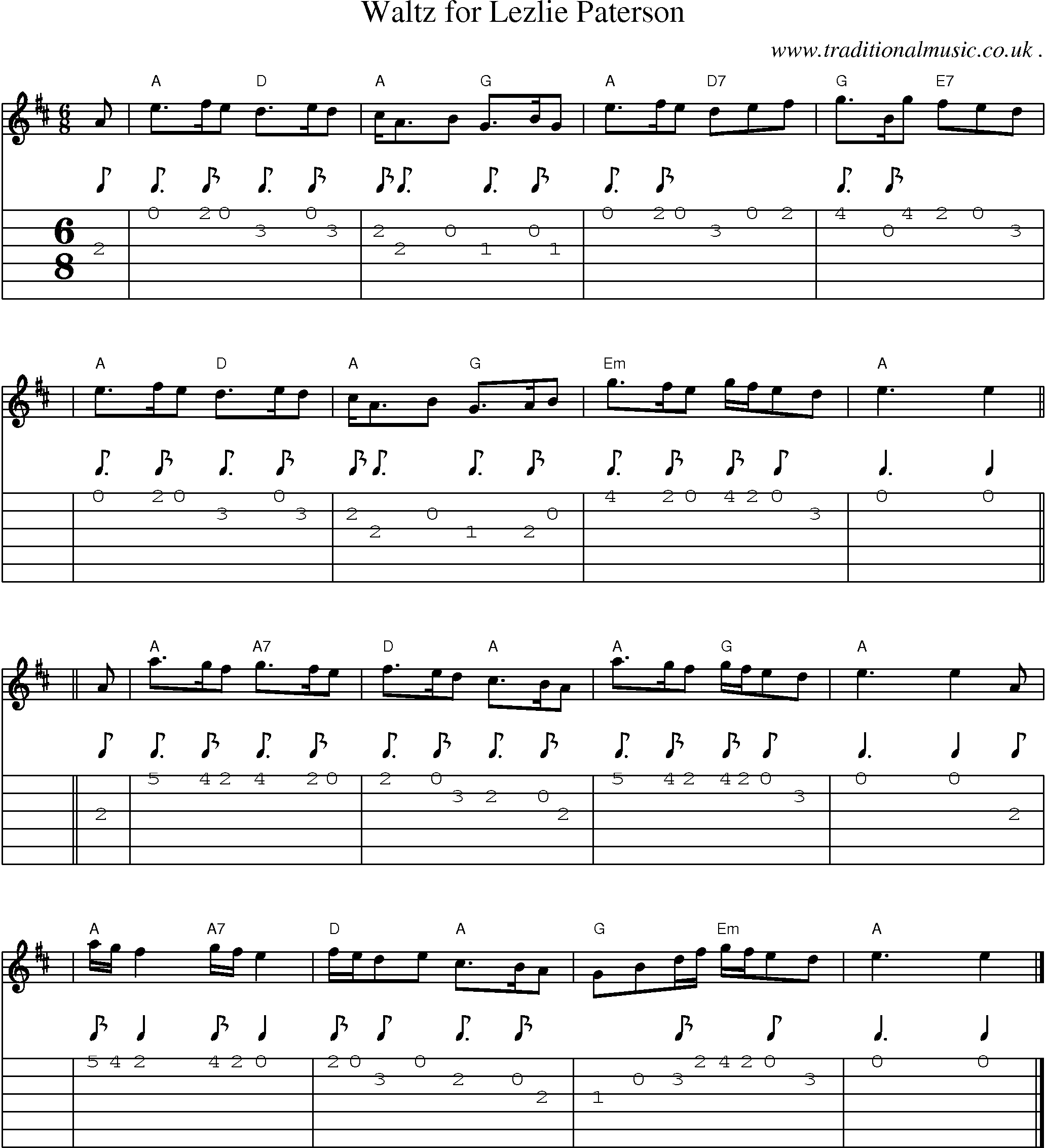 Sheet-music  score, Chords and Guitar Tabs for Waltz For Lezlie Paterson