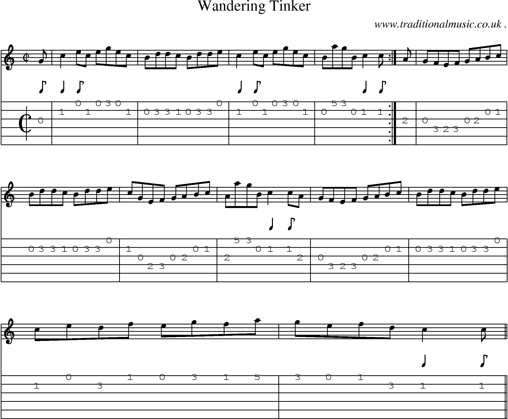 Sheet-music  score, Chords and Guitar Tabs for Wandering Tinker