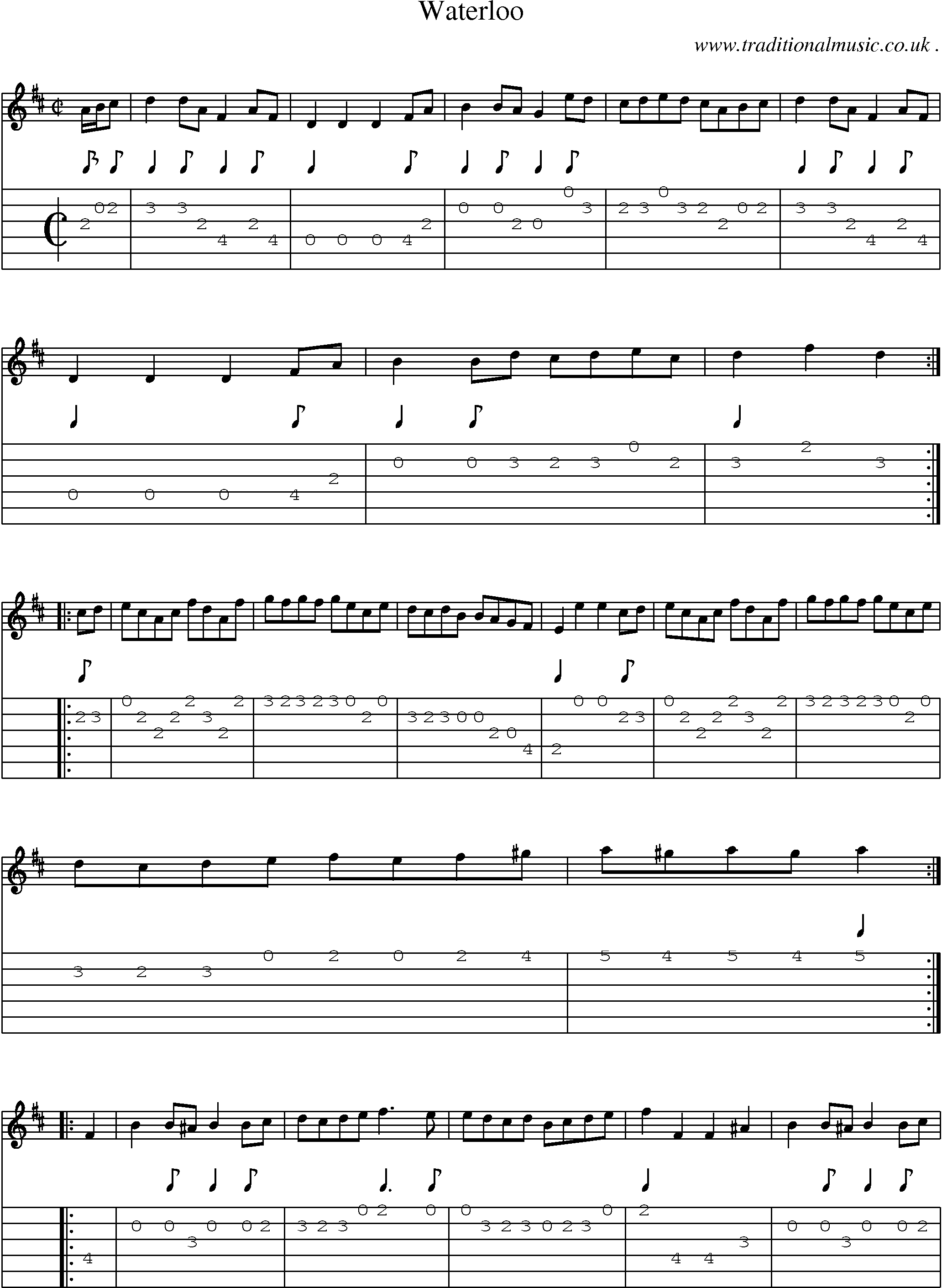 Sheet-music  score, Chords and Guitar Tabs for Waterloo