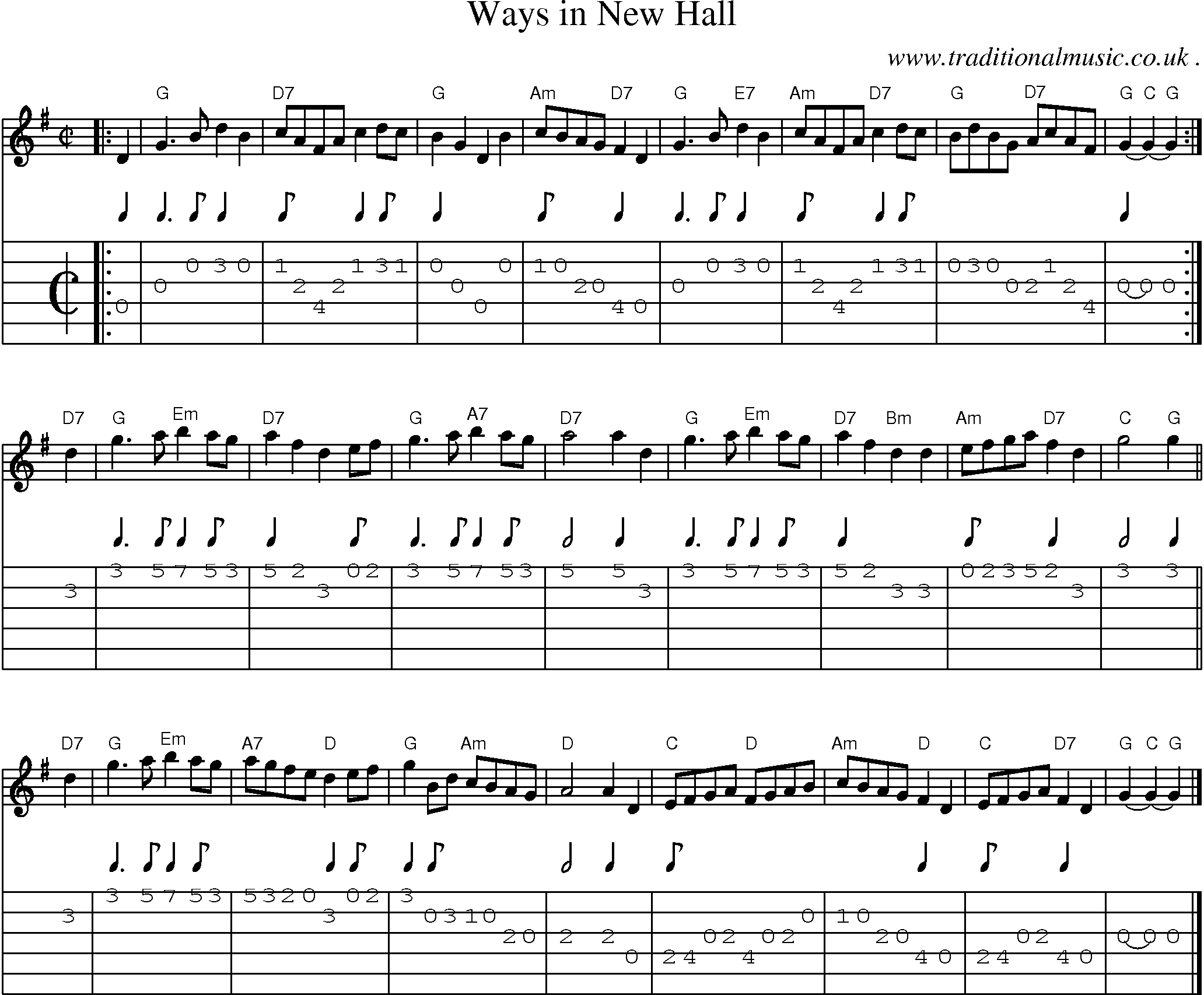 Sheet-music  score, Chords and Guitar Tabs for Ways In New Hall