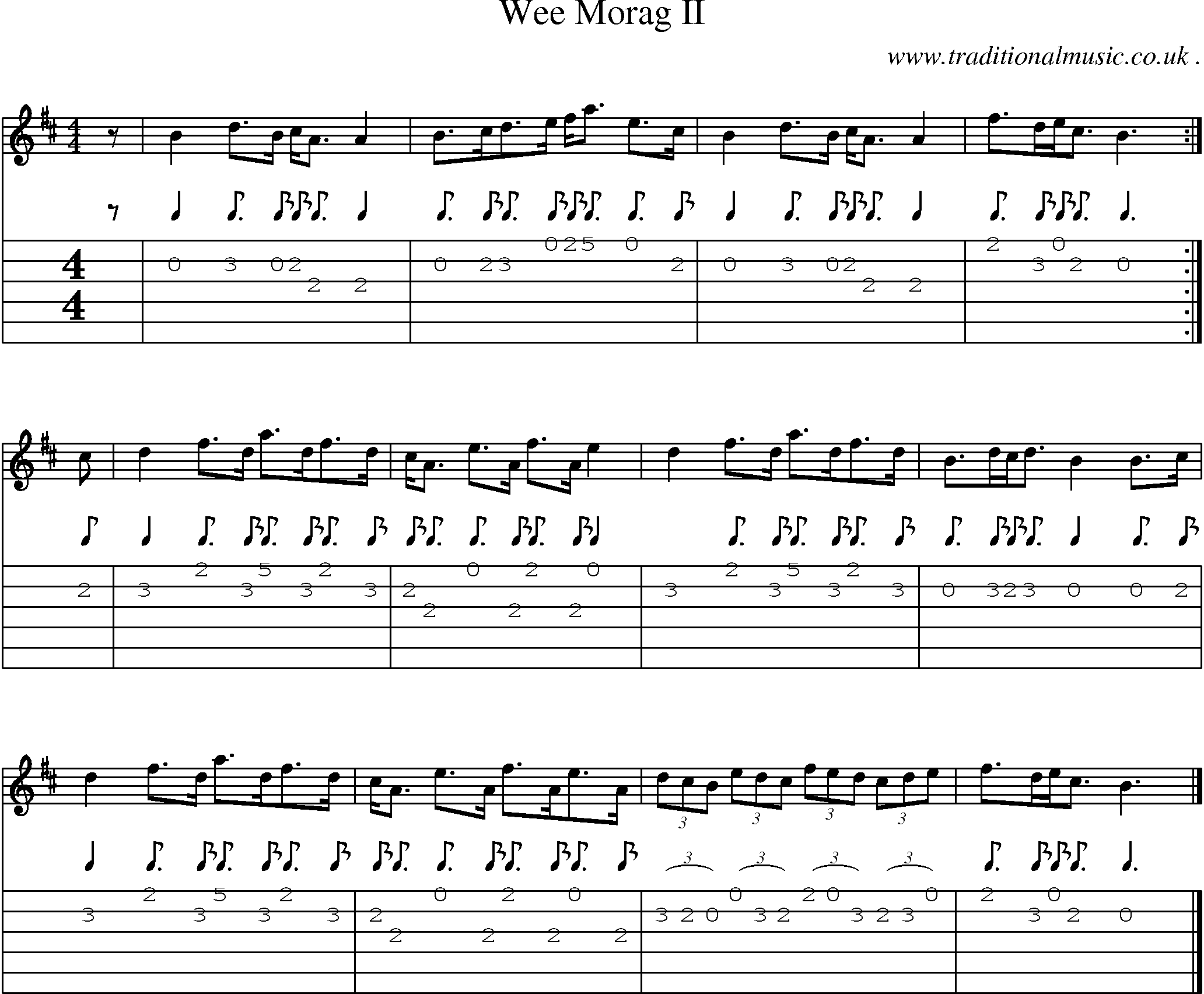 Sheet-music  score, Chords and Guitar Tabs for Wee Morag Ii