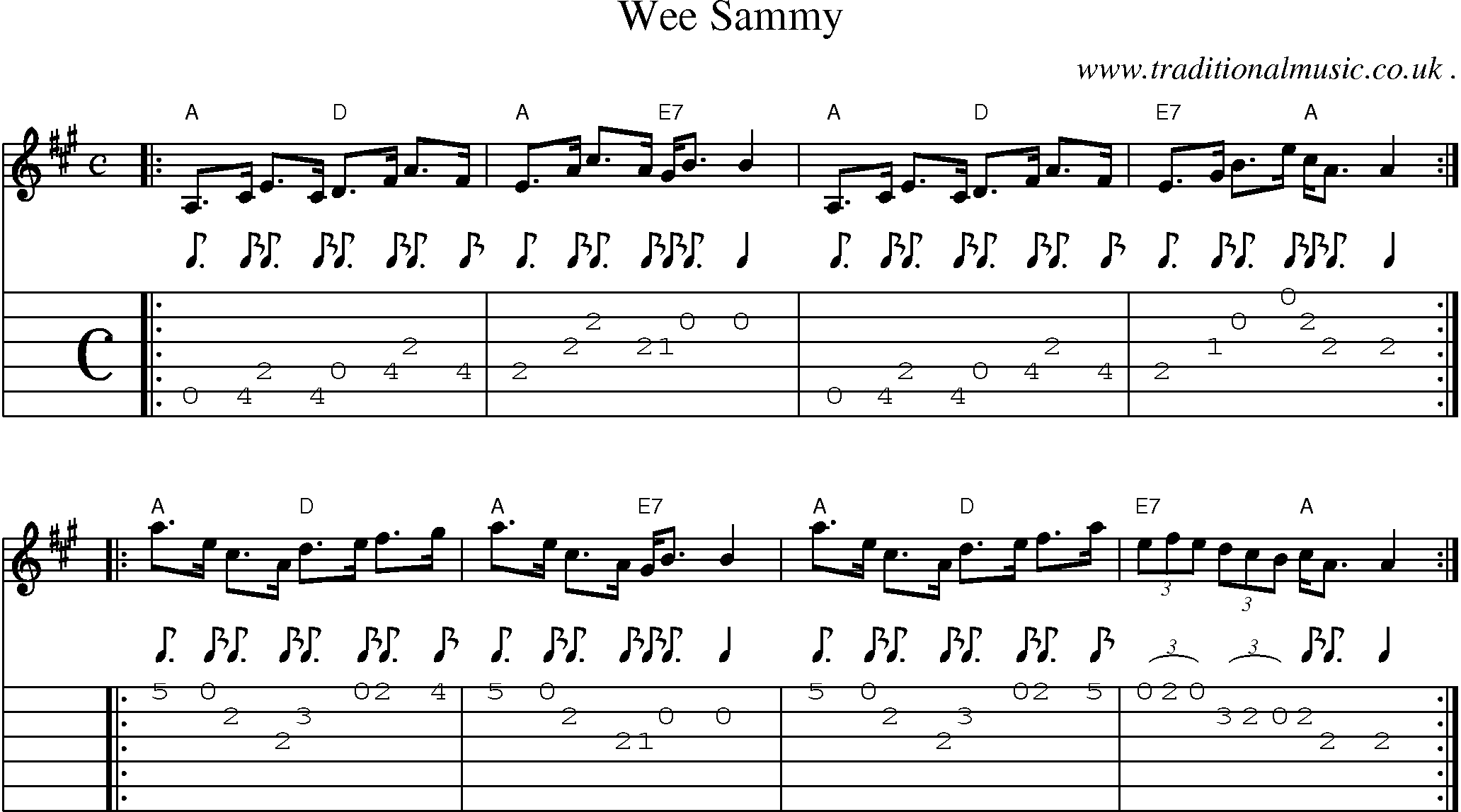 Sheet-music  score, Chords and Guitar Tabs for Wee Sammy