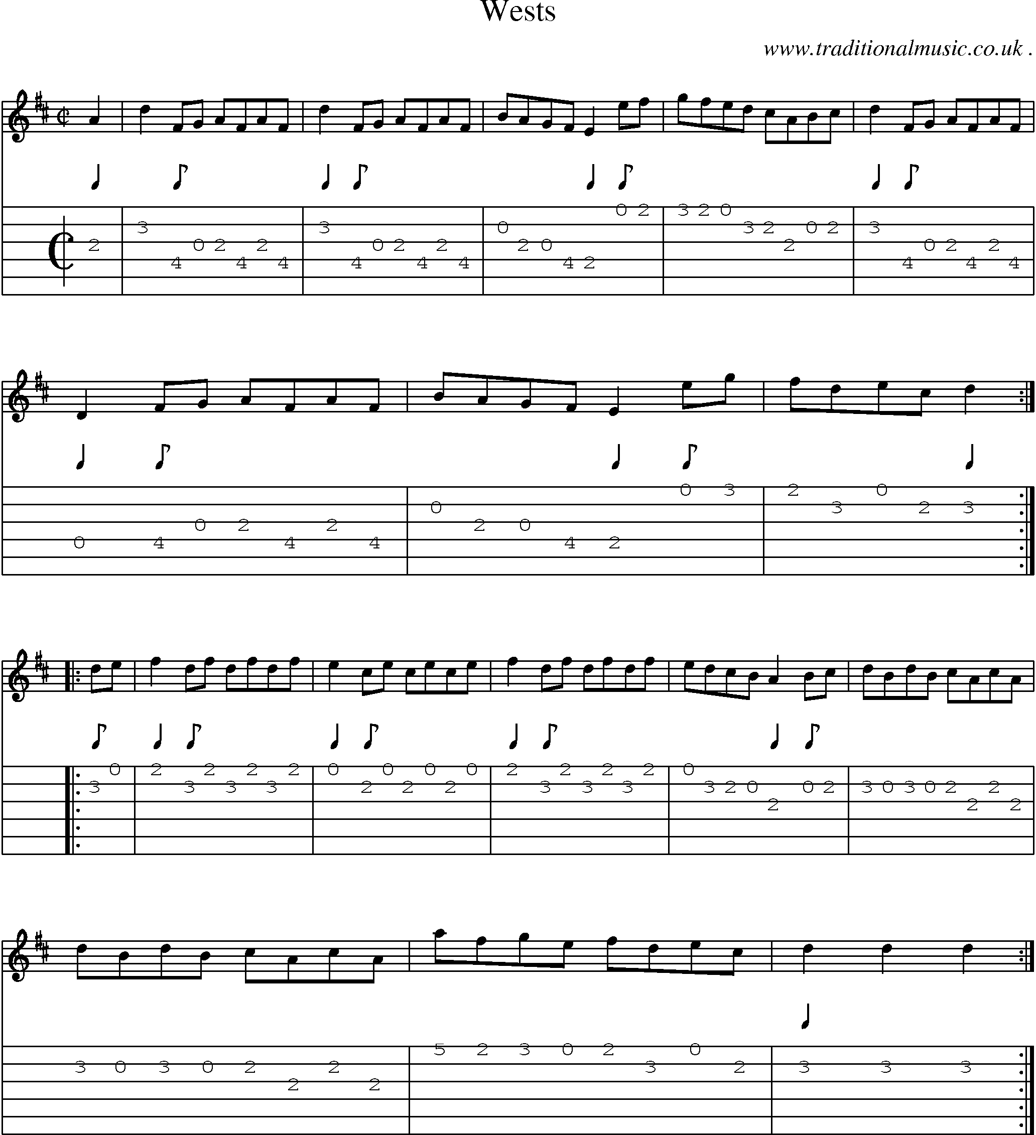 Sheet-music  score, Chords and Guitar Tabs for Wests
