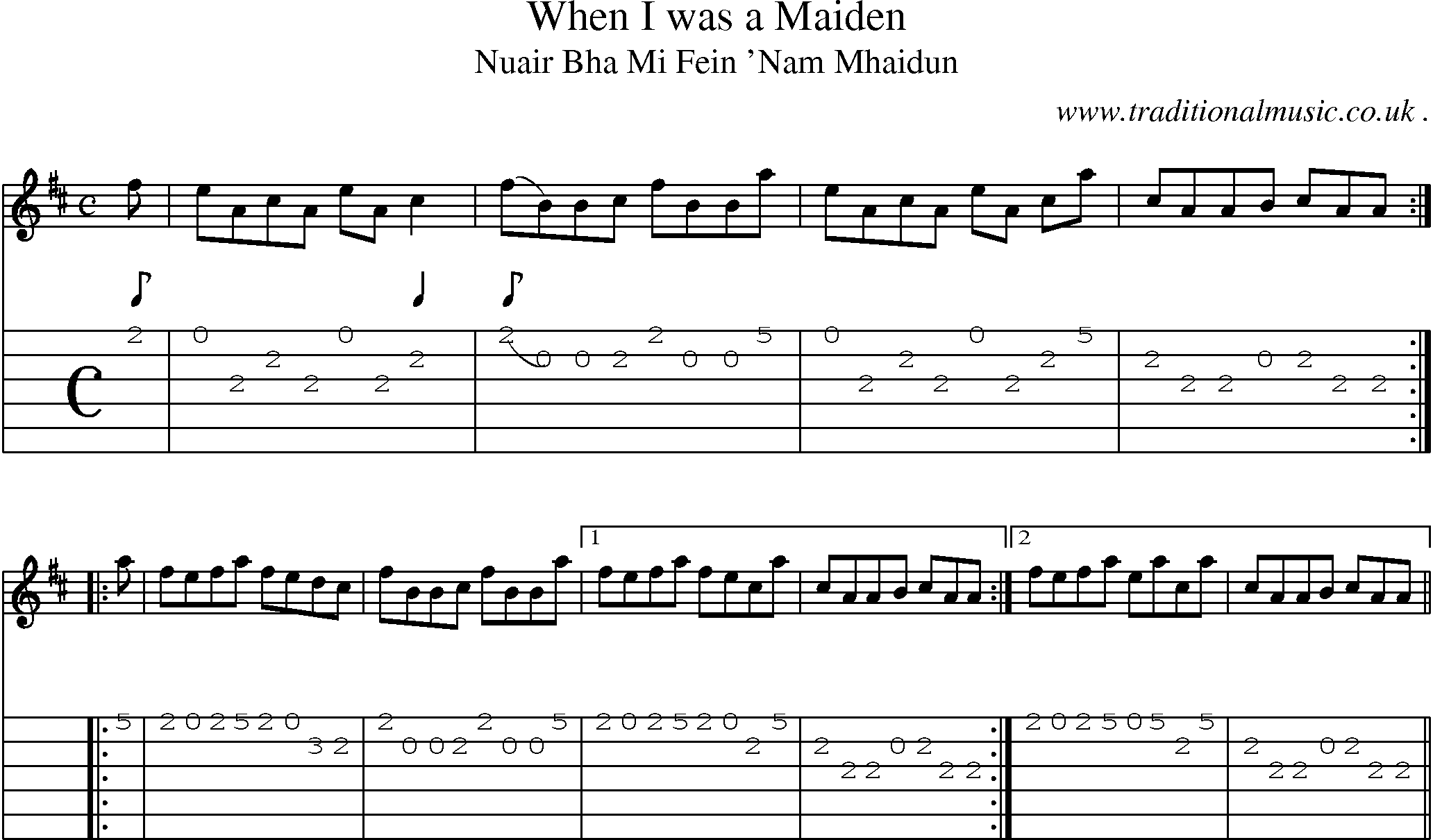 Sheet-music  score, Chords and Guitar Tabs for When I Was A Maiden