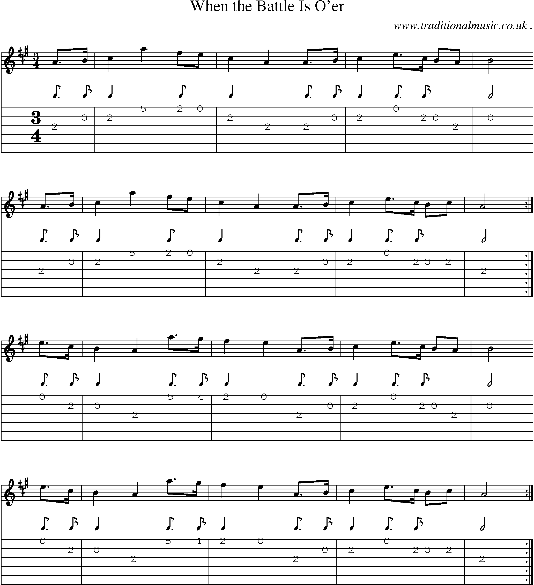 Sheet-music  score, Chords and Guitar Tabs for When The Battle Is Oer