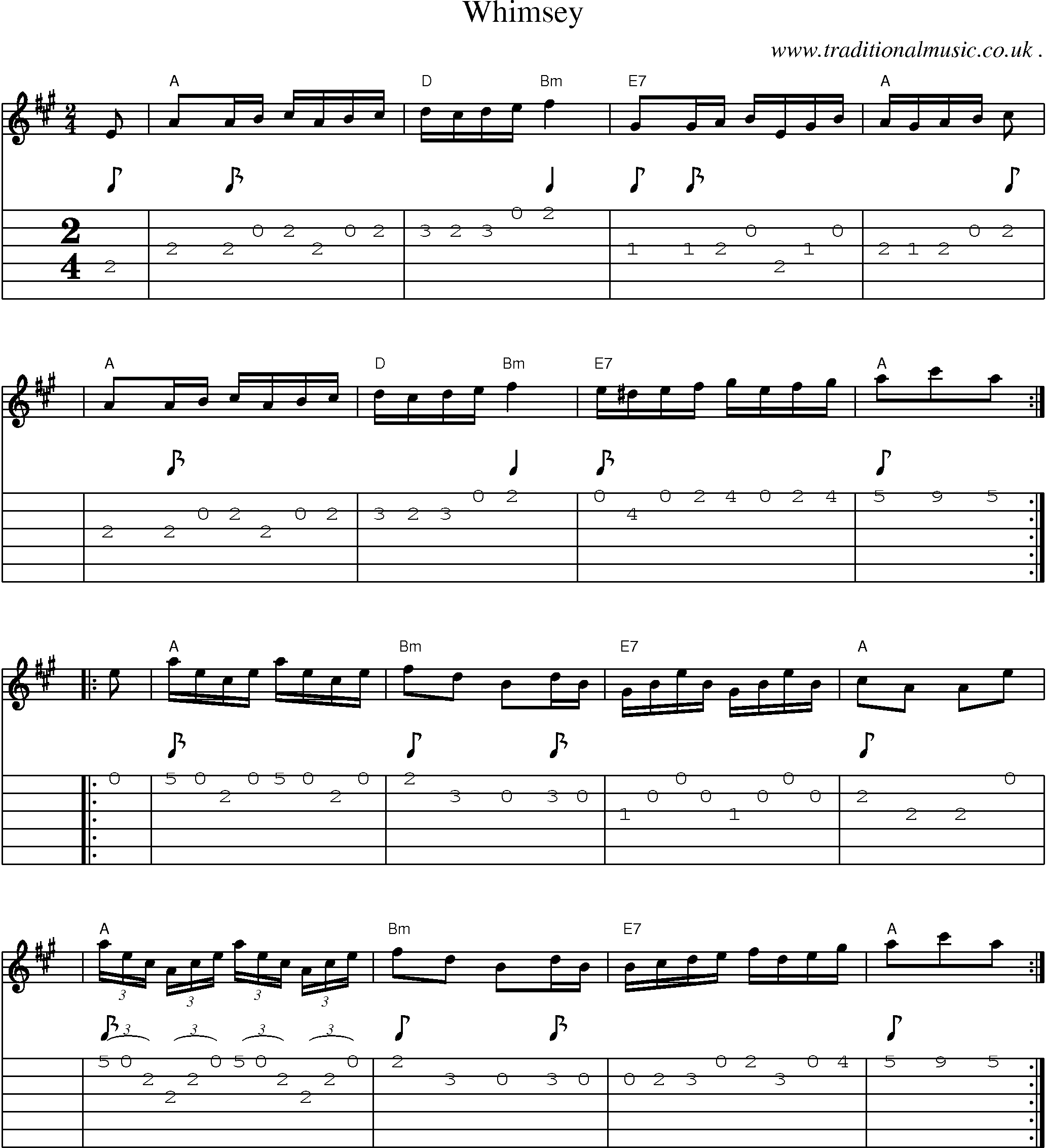 Sheet-music  score, Chords and Guitar Tabs for Whimsey