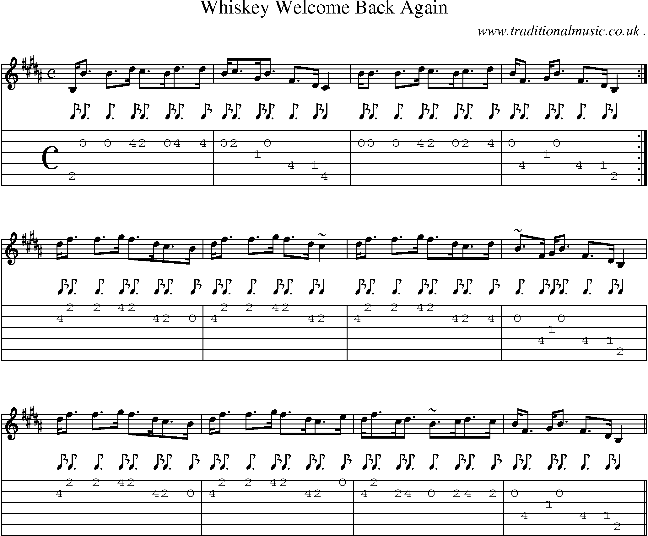 Sheet-music  score, Chords and Guitar Tabs for Whiskey Welcome Back Again