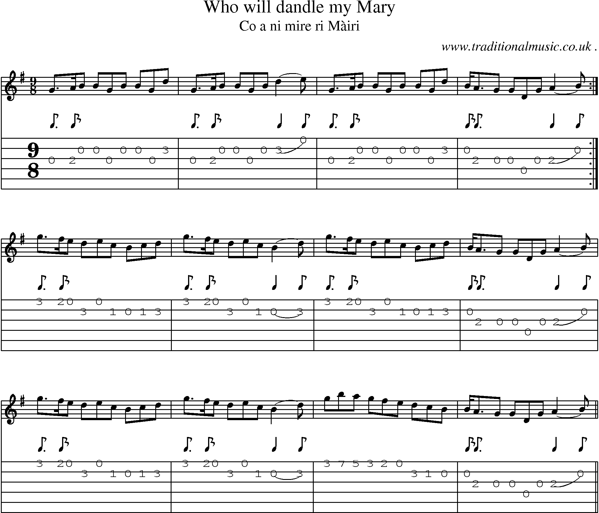 Sheet-music  score, Chords and Guitar Tabs for Who Will Dandle My Mary
