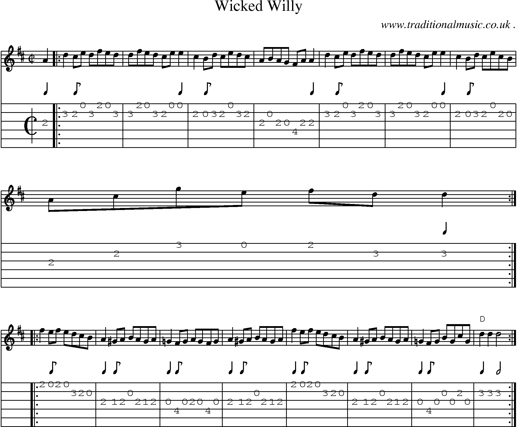 Sheet-music  score, Chords and Guitar Tabs for Wicked Willy