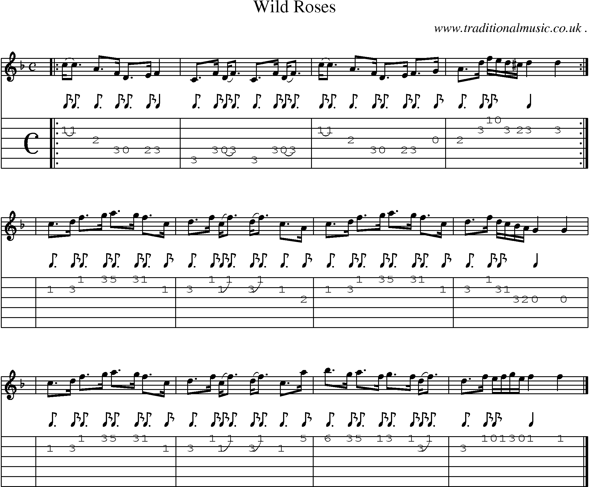 Sheet-music  score, Chords and Guitar Tabs for Wild Roses