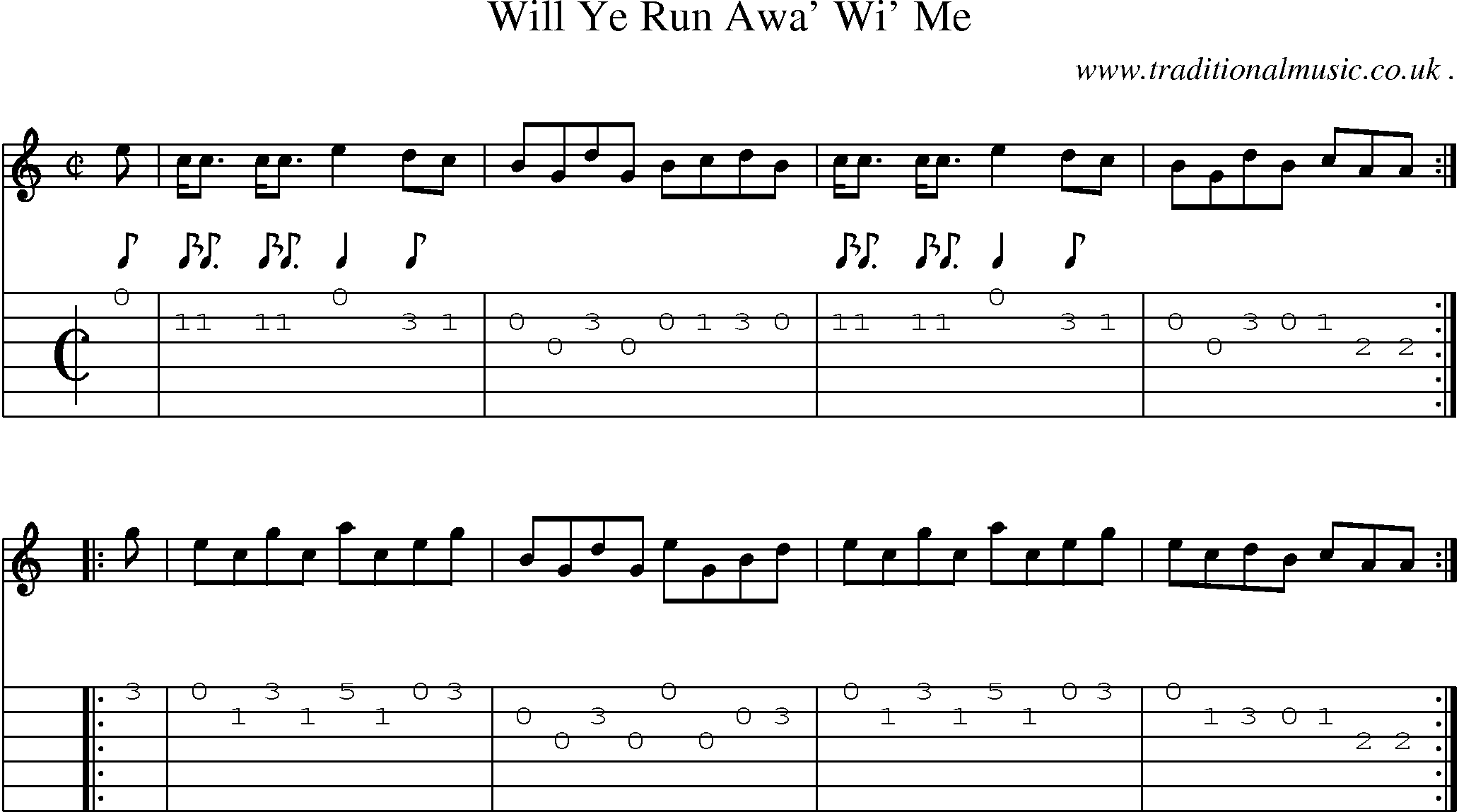 Sheet-music  score, Chords and Guitar Tabs for Will Ye Run Awa Wi Me