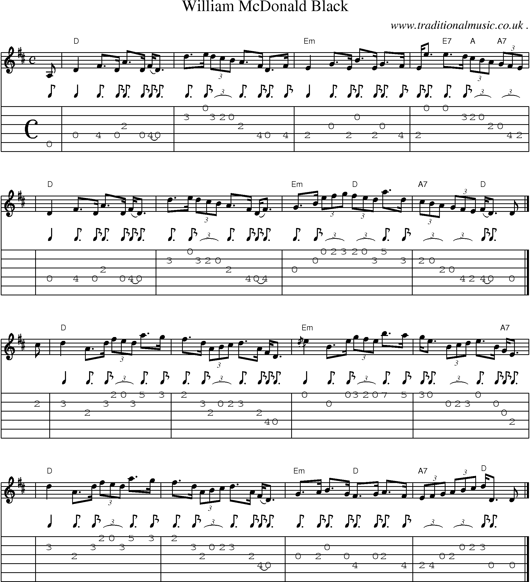 Sheet-music  score, Chords and Guitar Tabs for William Mcdonald Black